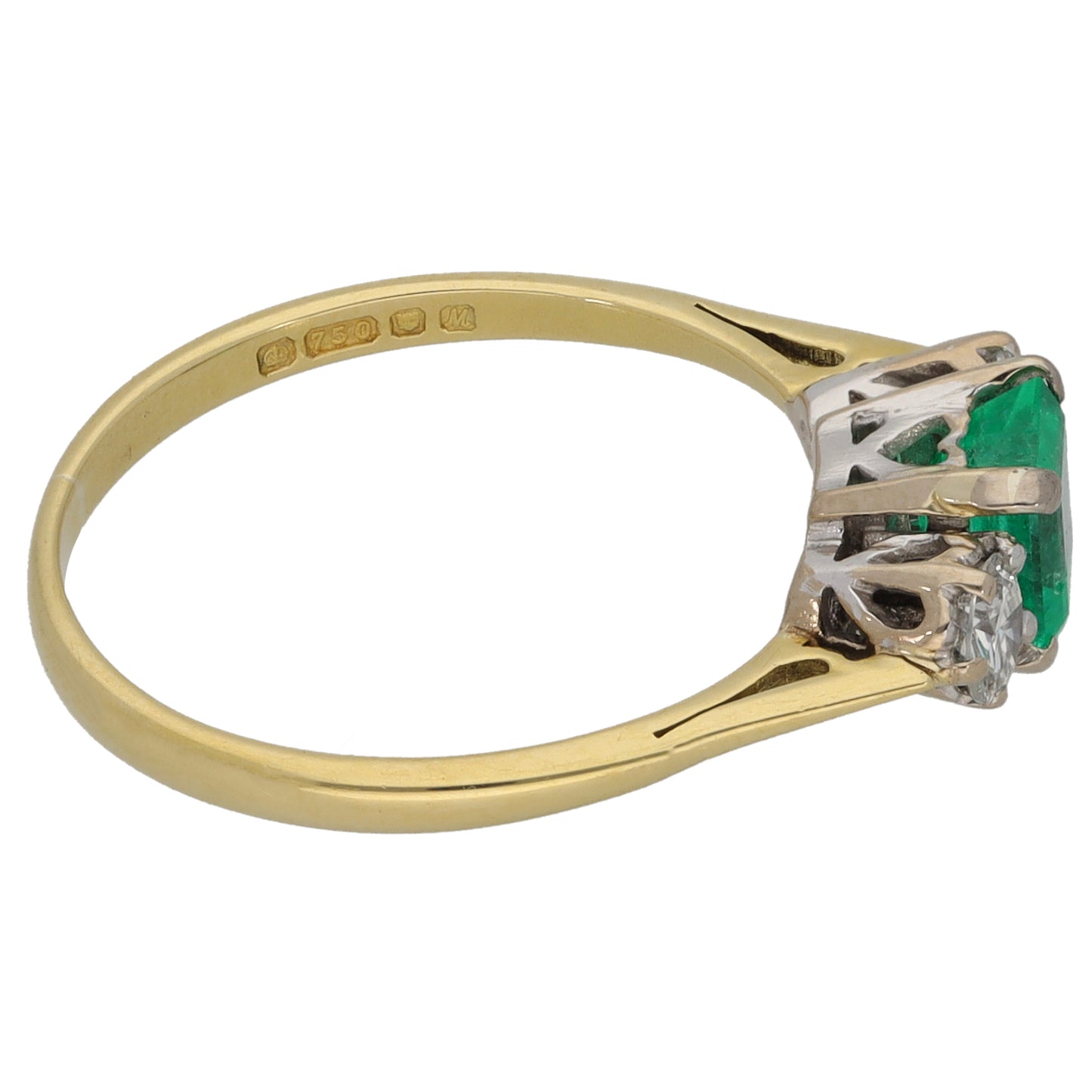 18ct Gold Emerald & 0.30ct Diamond Trilogy Ring Size N