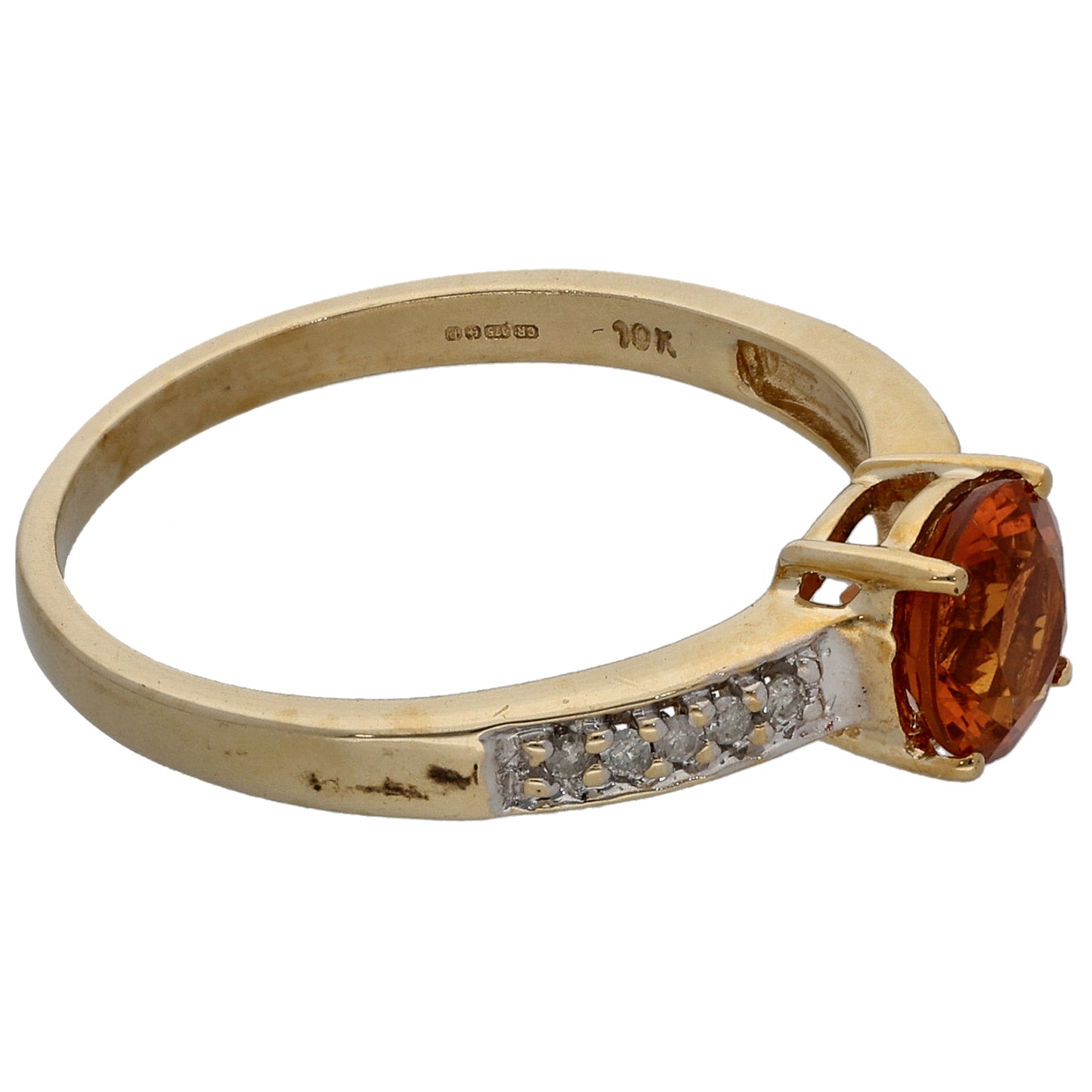 9ct Gold Citrine & 0.05ct Diamond Single Stone Ring with Accent Stones Size P