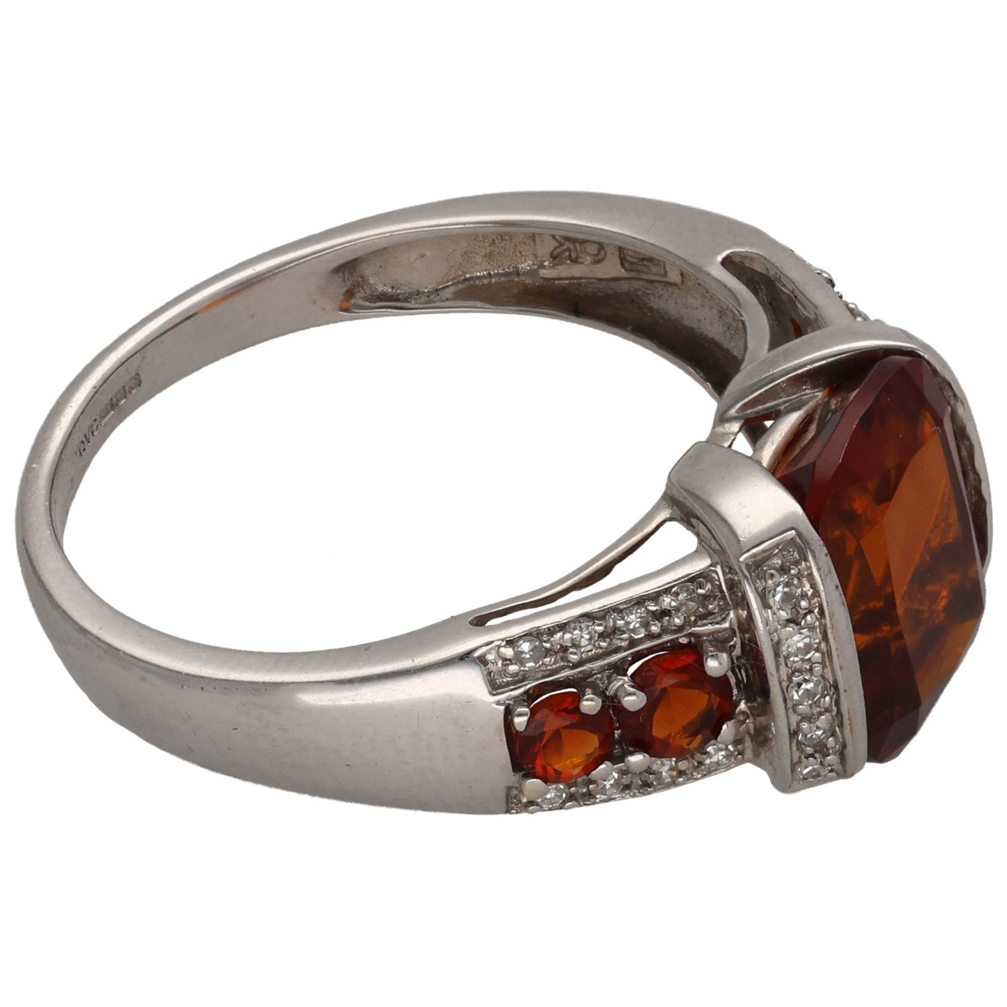 9ct White Gold Citrine & 0.13ct Diamond Dress/Cocktail Ring Size Q