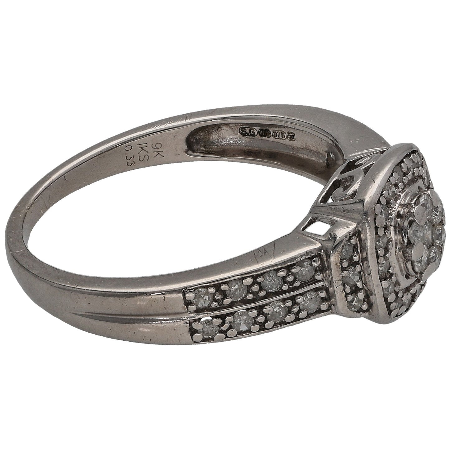 9ct White Gold 0.33ct Diamond Dress/Cocktail Ring Size O