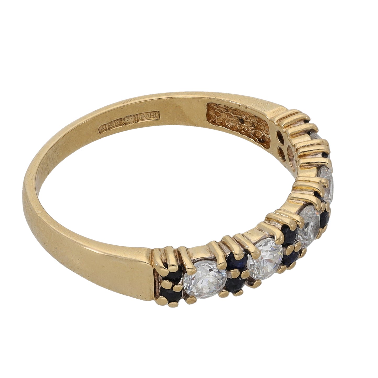 9ct Gold Sapphire & Cubic Zirconia Half Eternity Ring Size P