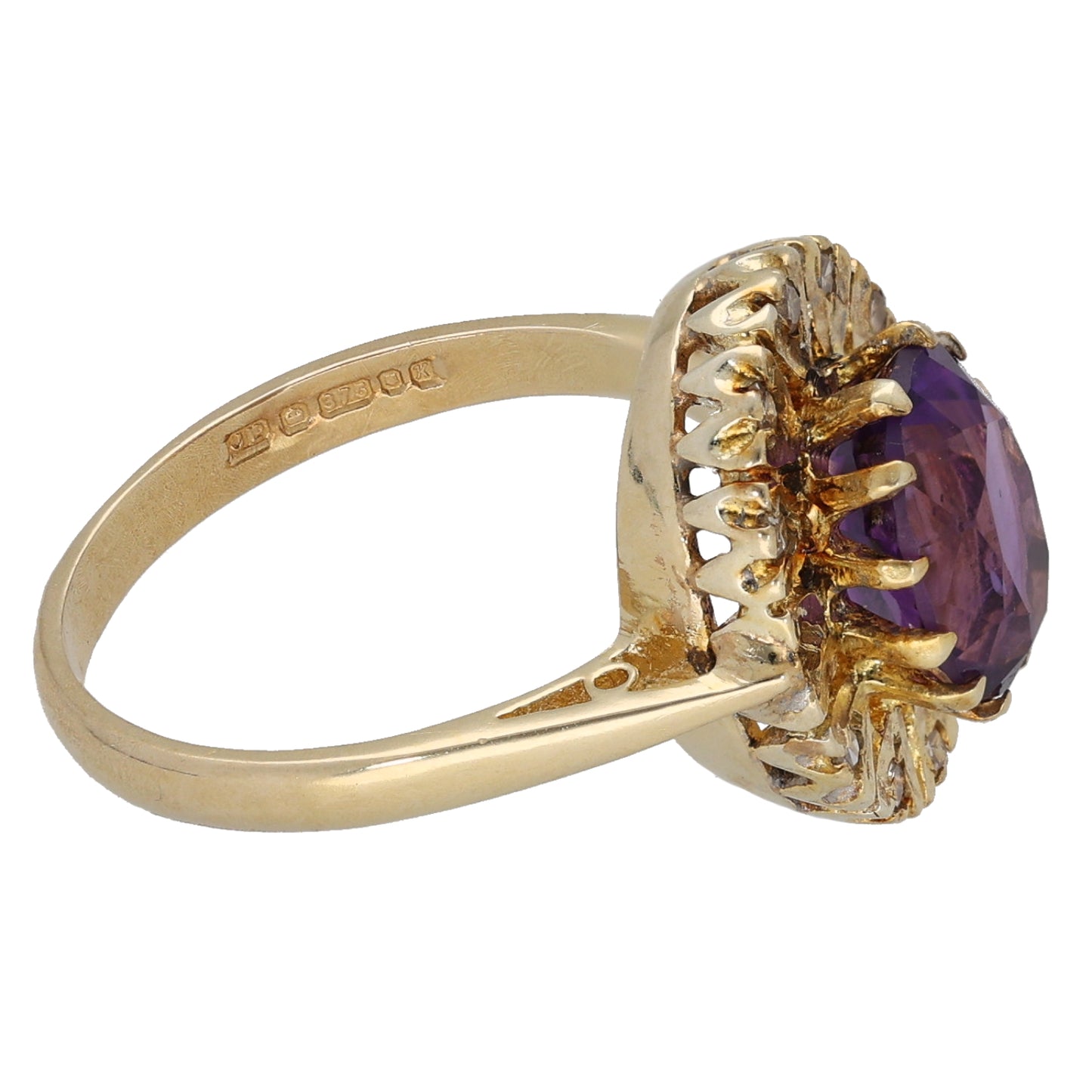 9ct Gold Amethyst & 0.12ct Diamond Dress/Cocktail Ring Size M