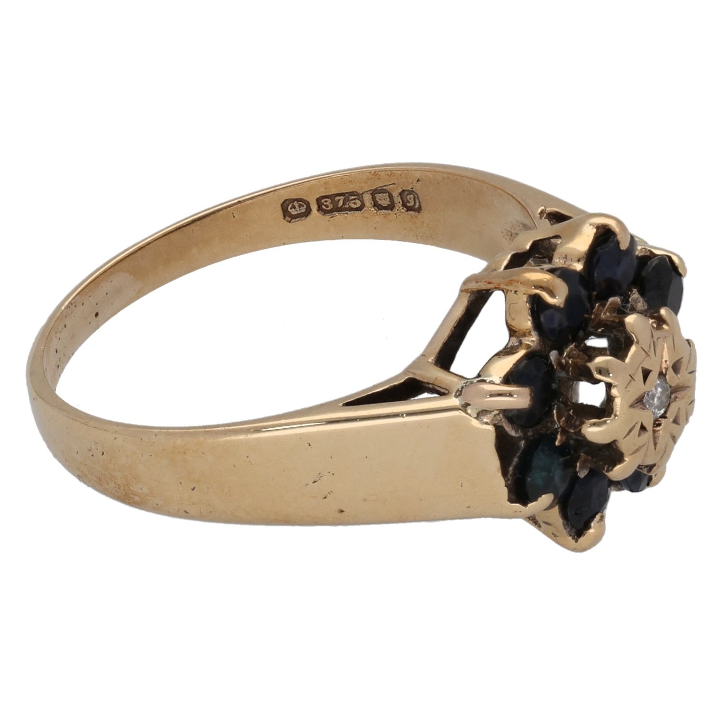 9ct Gold 0.01ct Diamond & Sapphire Dress/Cocktail Ring Size N