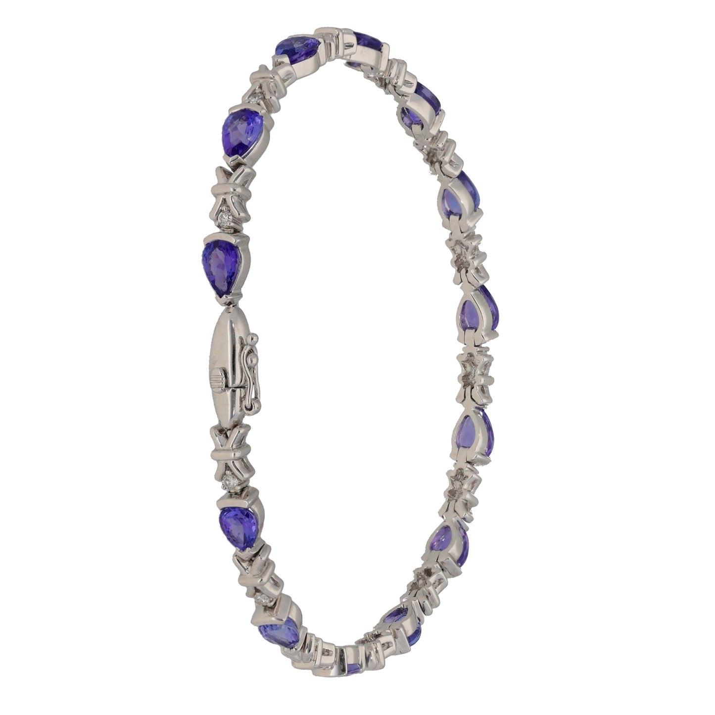 18ct White Gold Tanzanite & 0.26ct Diamond Fancy Stone Set Bracelet