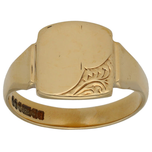 9ct Gold Patterned Signet Ring Size R