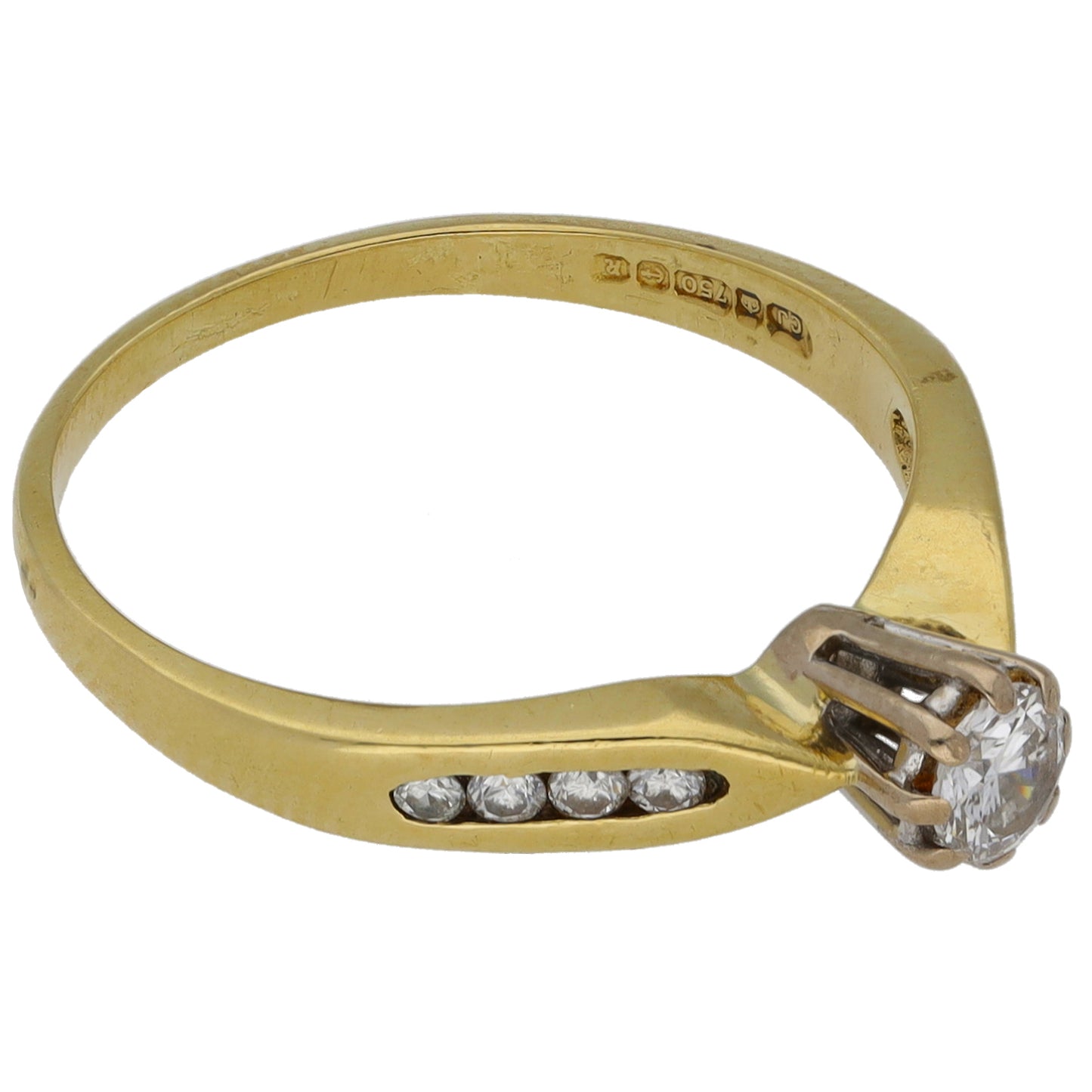 18ct Gold 0.28ct Diamond Solitaire Ring With Accent Stones Size K
