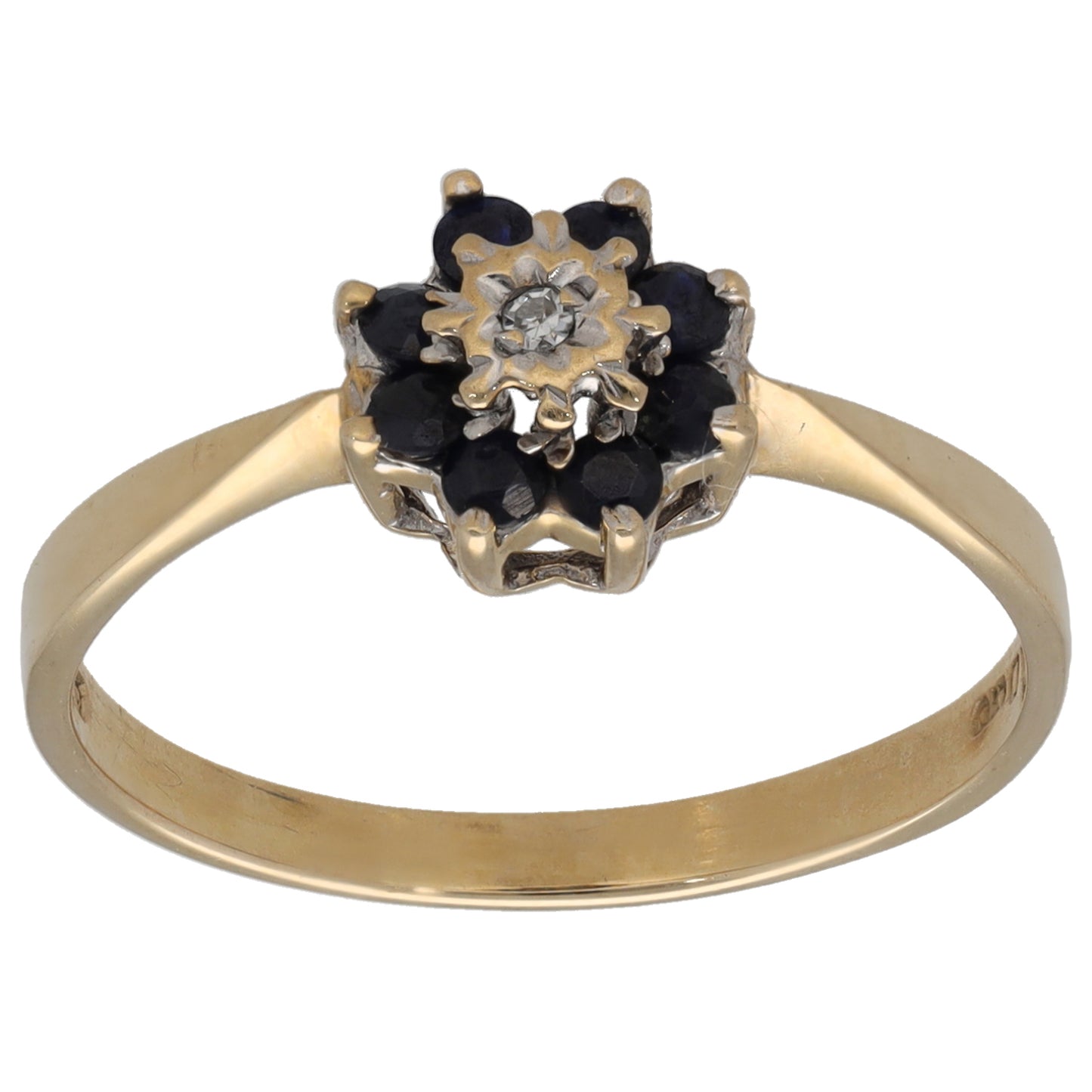 9ct Gold Sapphire & 0.01ct Diamond Cluster Ring Size N