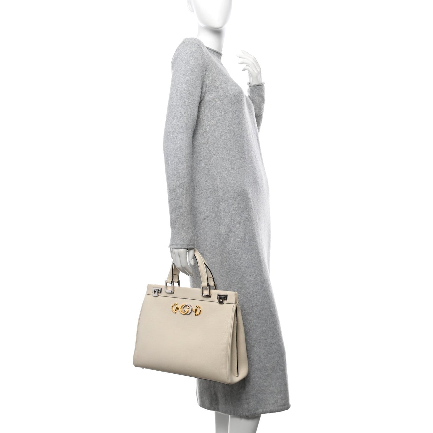 Gucci Zumi Top Handle Calfskin Leather Bag - Mystic White