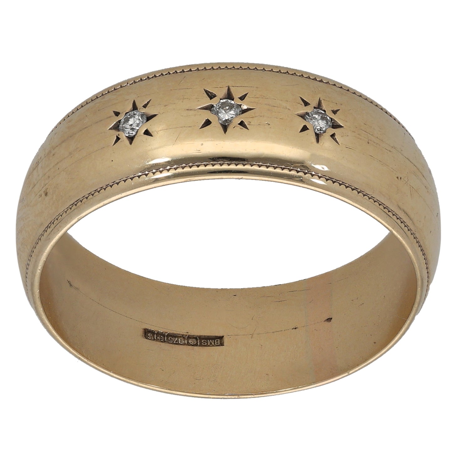 9ct Gold 0.03ct Diamond Patterned Wedding Ring Size X