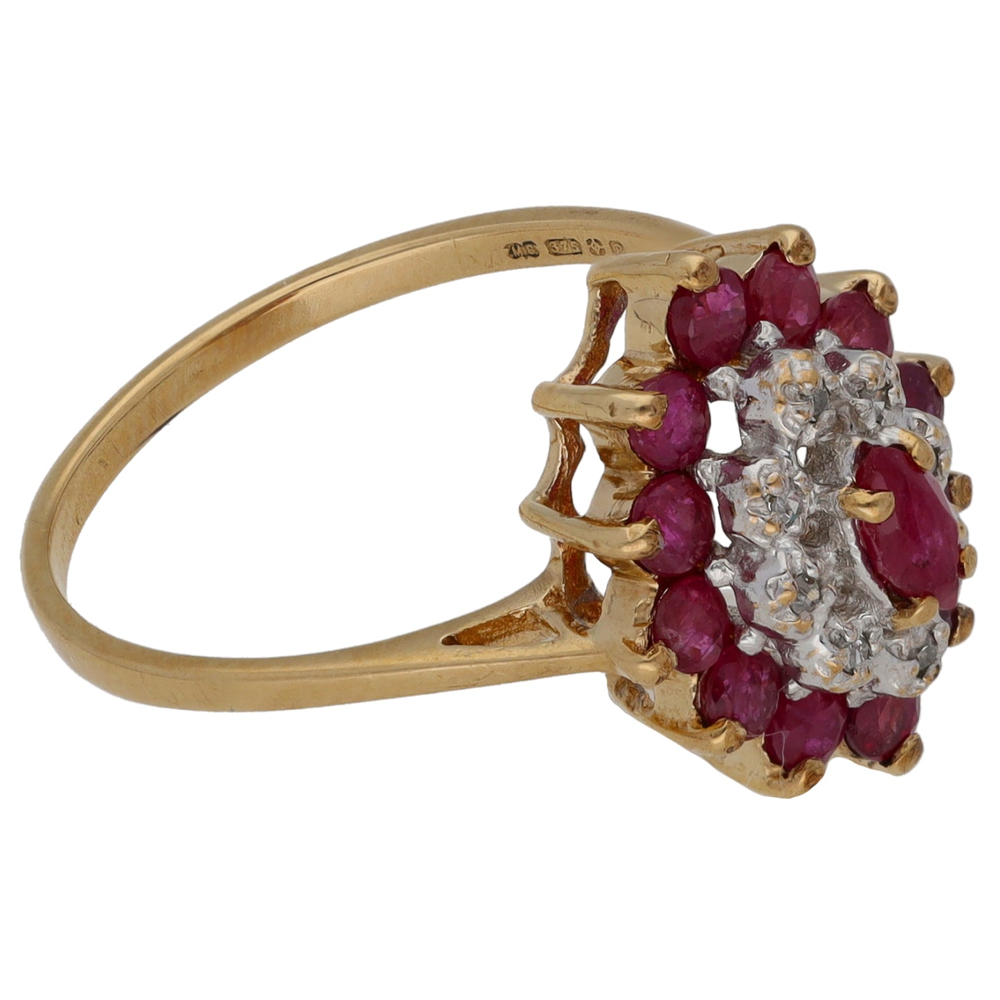 9ct Gold Glass Filled Ruby & 0.12ct Diamond Dress/Cocktail Ring Size P