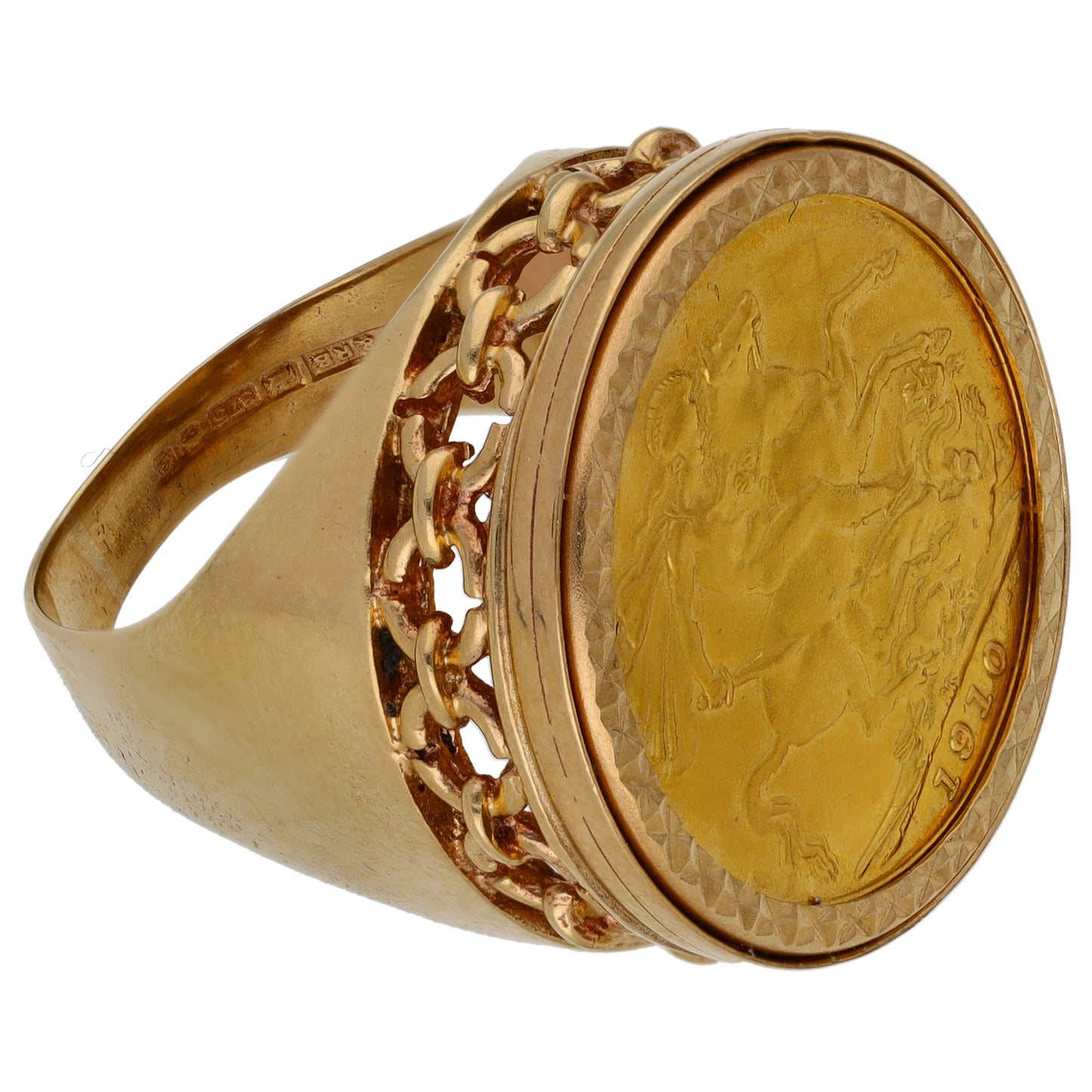 9ct Gold Full Sovereign Coin Ring Size Q