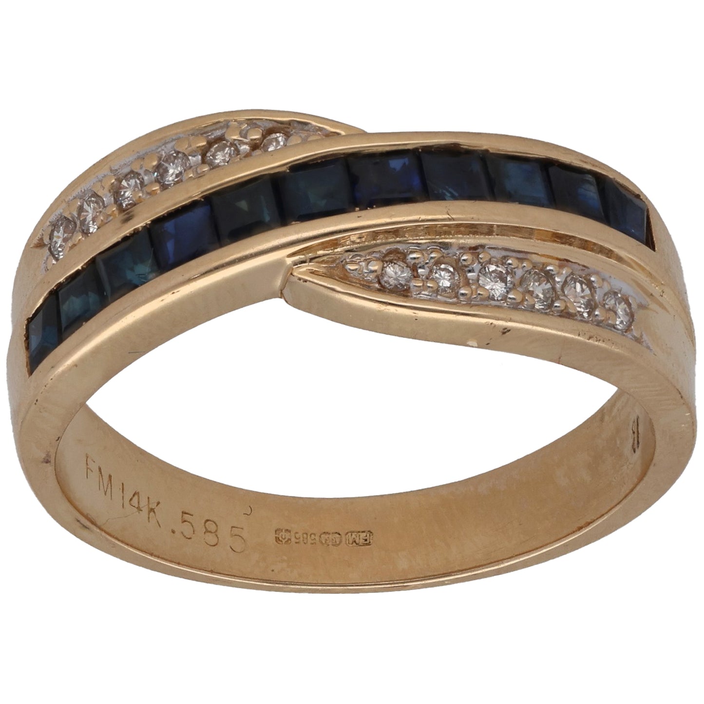 14ct Gold Sapphire & 0.22ct Diamond Dress/Cocktail Ring Size T