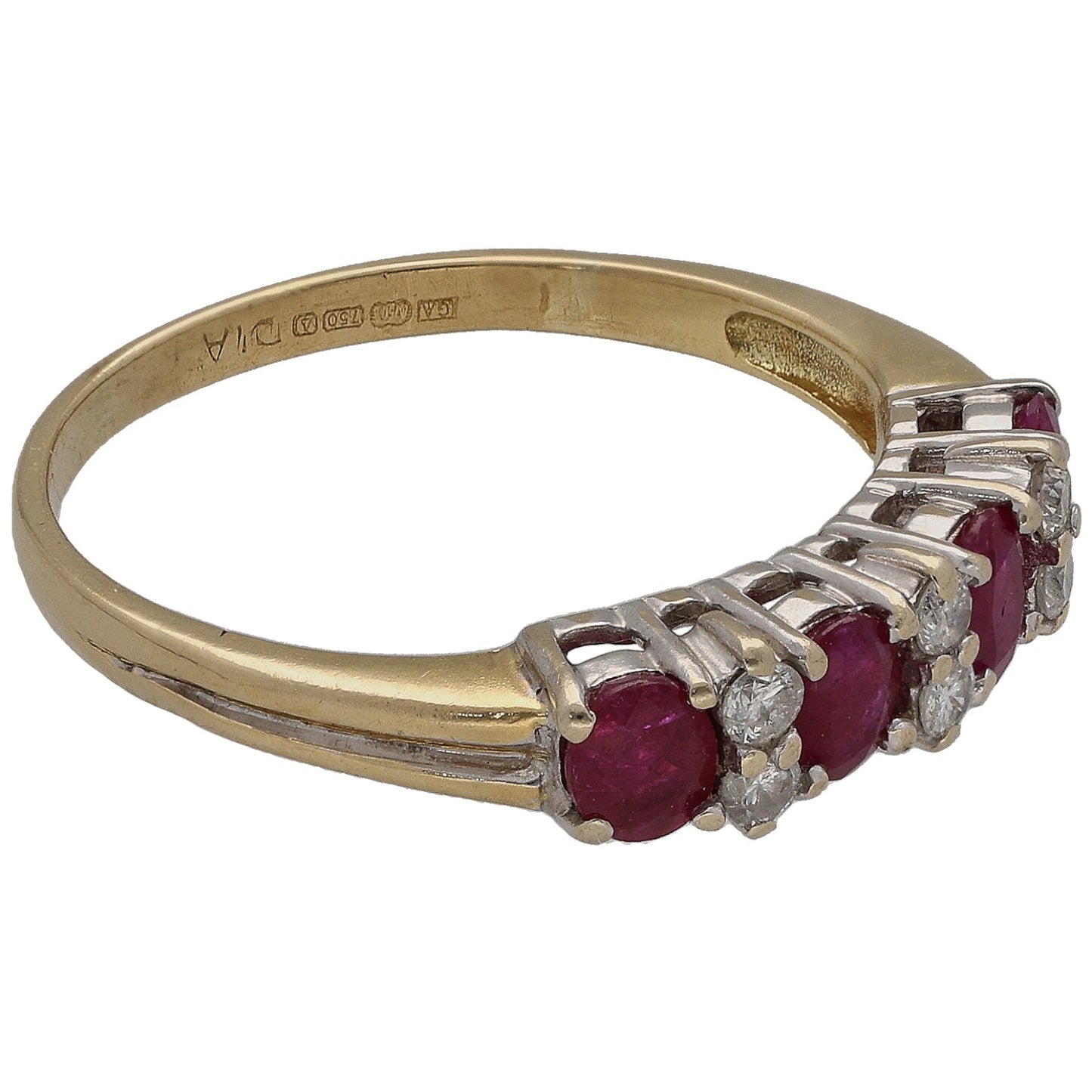 18ct Bicolour Gold Ruby & 0.12ct Diamond Half Eternity Ring Size N