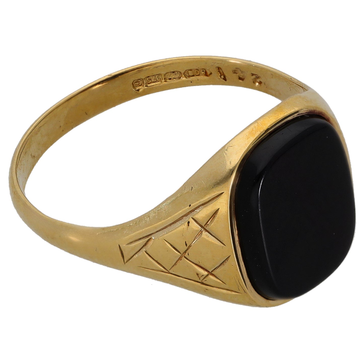 9ct Gold Onyx Patterned Signet Ring Size T