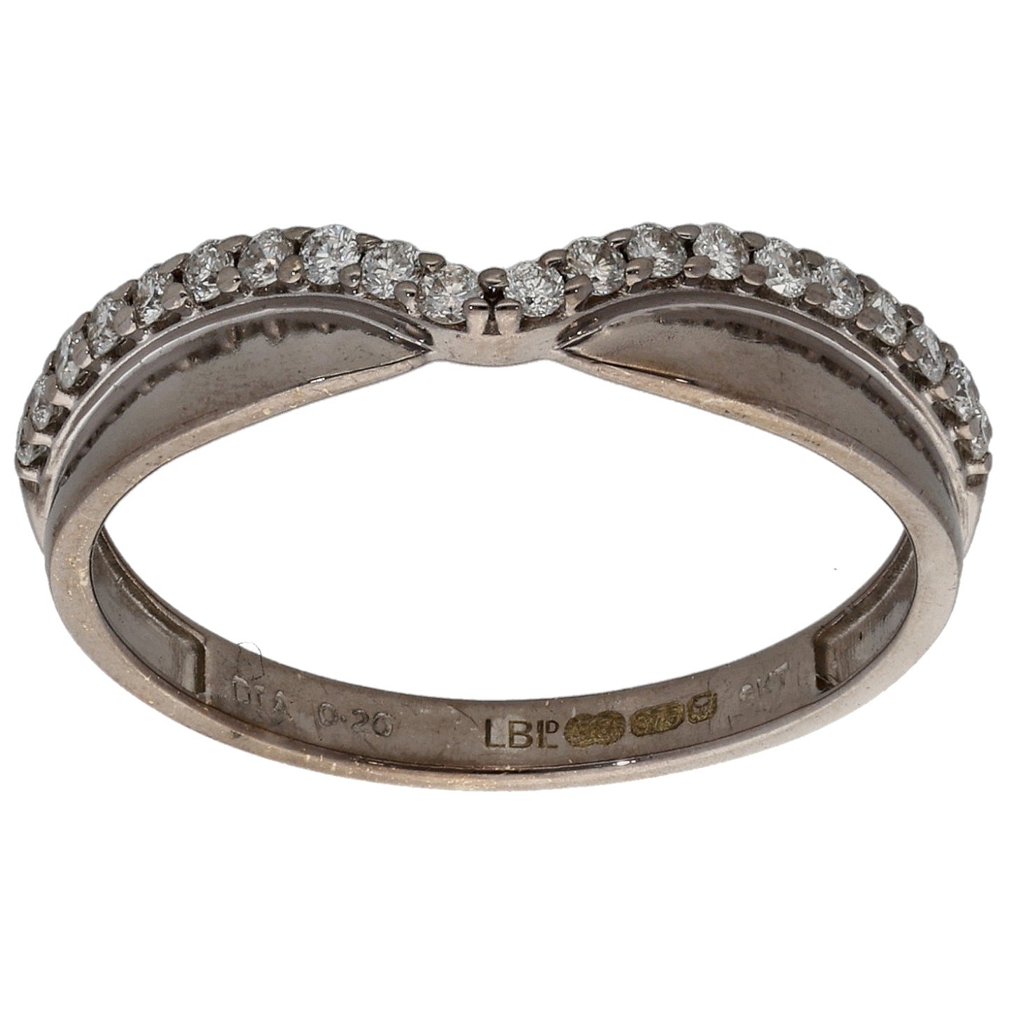 9ct White Gold 0.20ct Diamond Wishbone Ring Size P