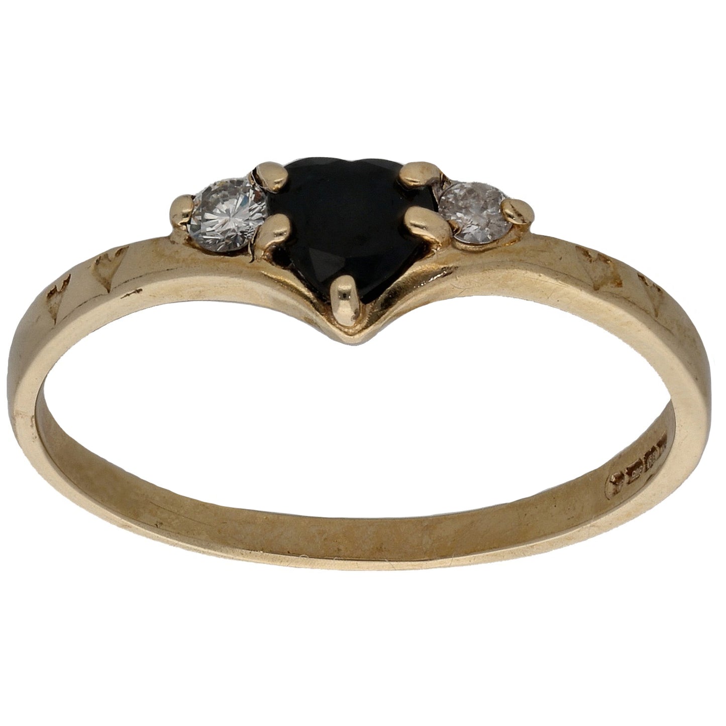 9ct Gold Sapphire & 0.10ct Diamond Three Stone Ring Size S