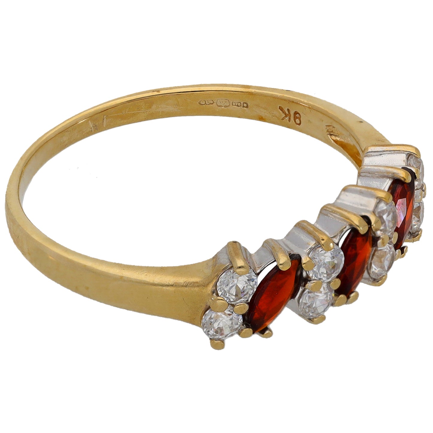 9ct Gold Garnet & Cubic Zirconia Half Eternity Ring Size S