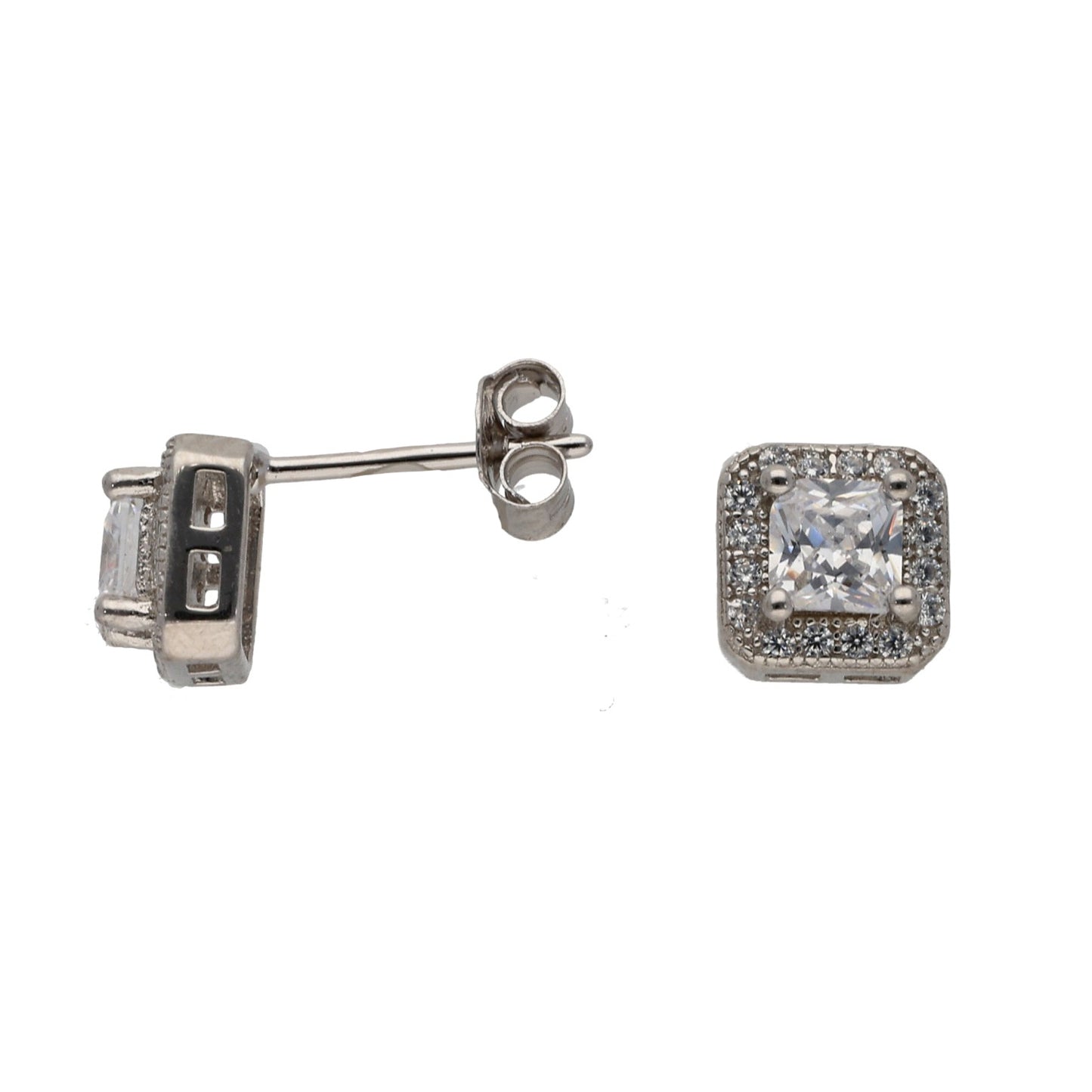 New Sterling Silver Cubic Zirconia Halo Stud Earrings