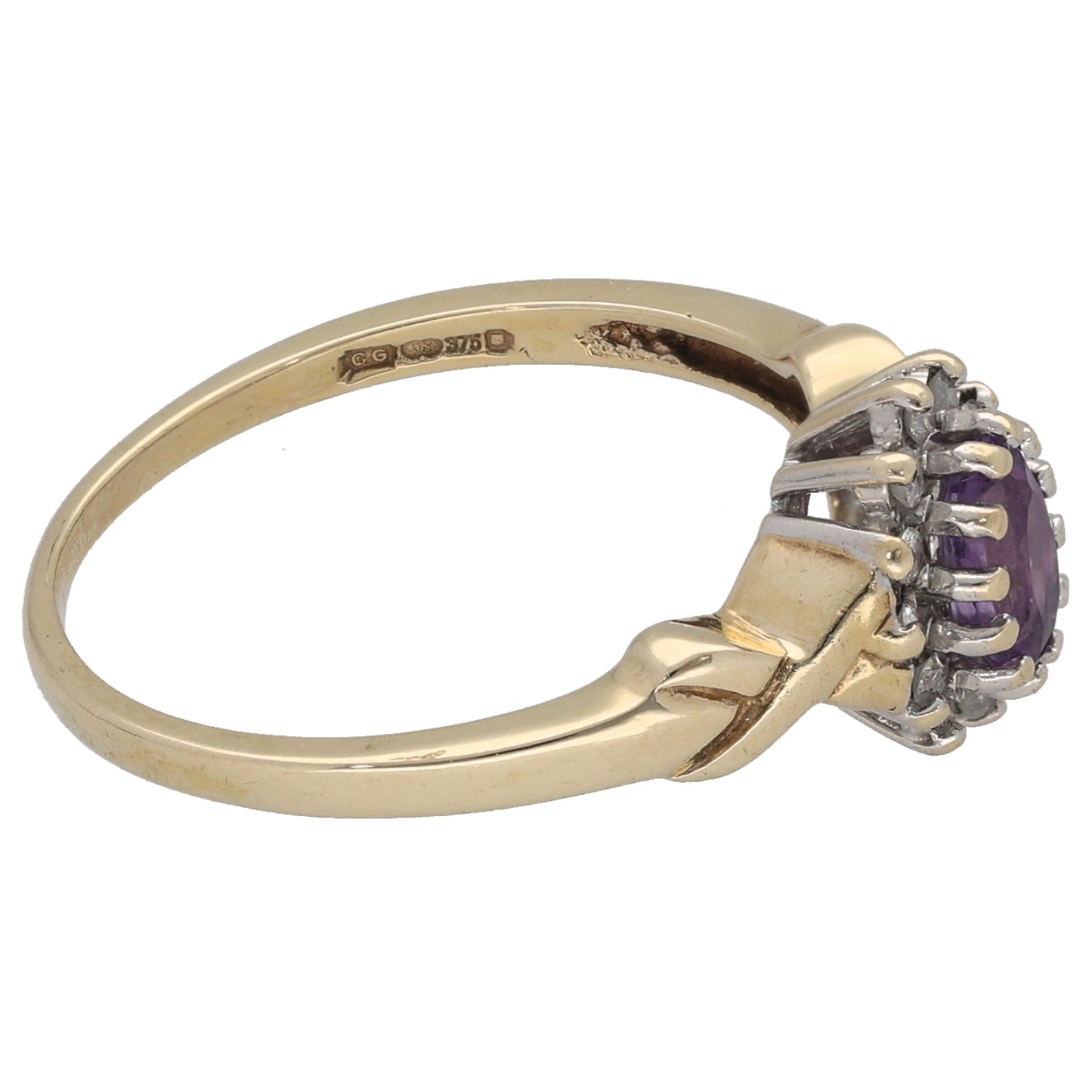 9ct Gold Amethyst & 0.10ct Diamond Dress/Cocktail Ring Size N