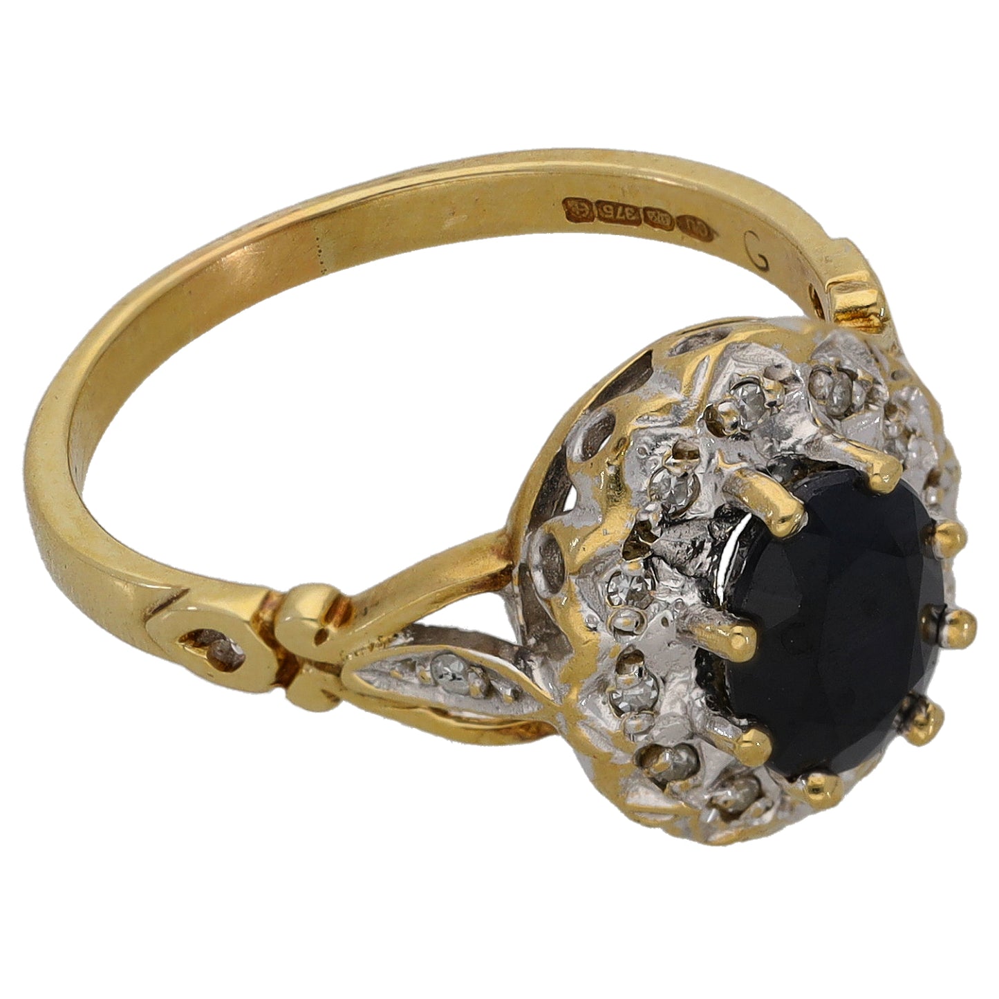 9ct Gold Sapphire & 0.06ct Diamond Dress/Cocktail Ring Size P