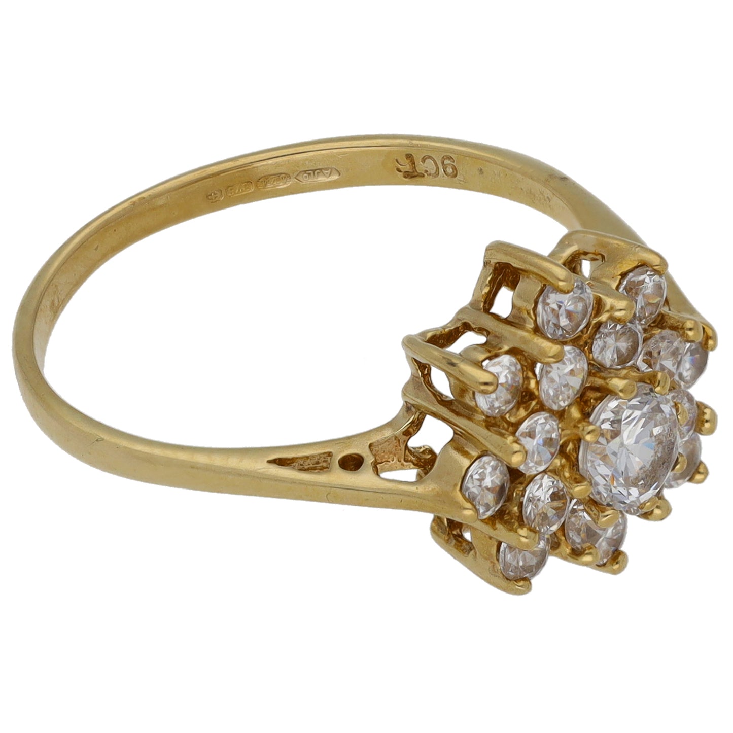 9ct Gold Cubic Zirconia Cluster Ring Size N