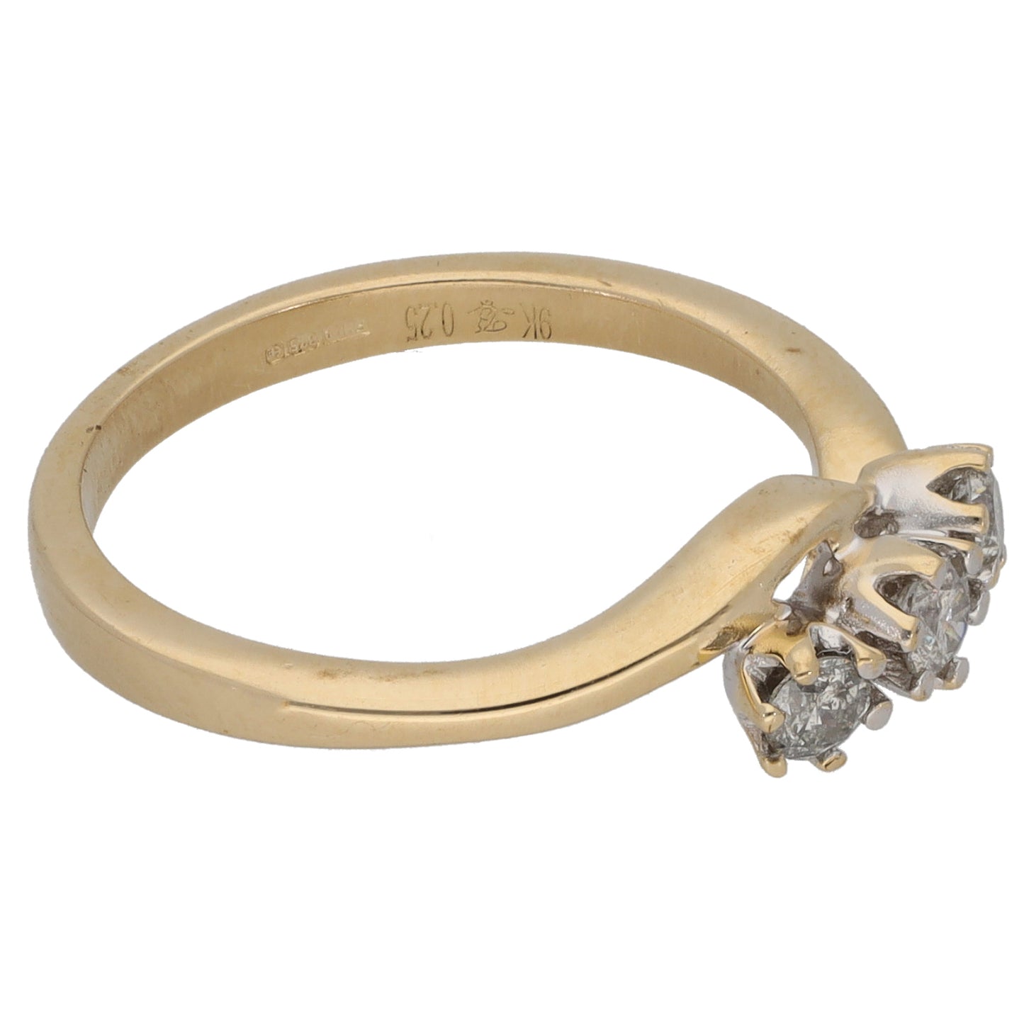 9ct Gold 0.25ct Diamond Trilogy Ring Size M