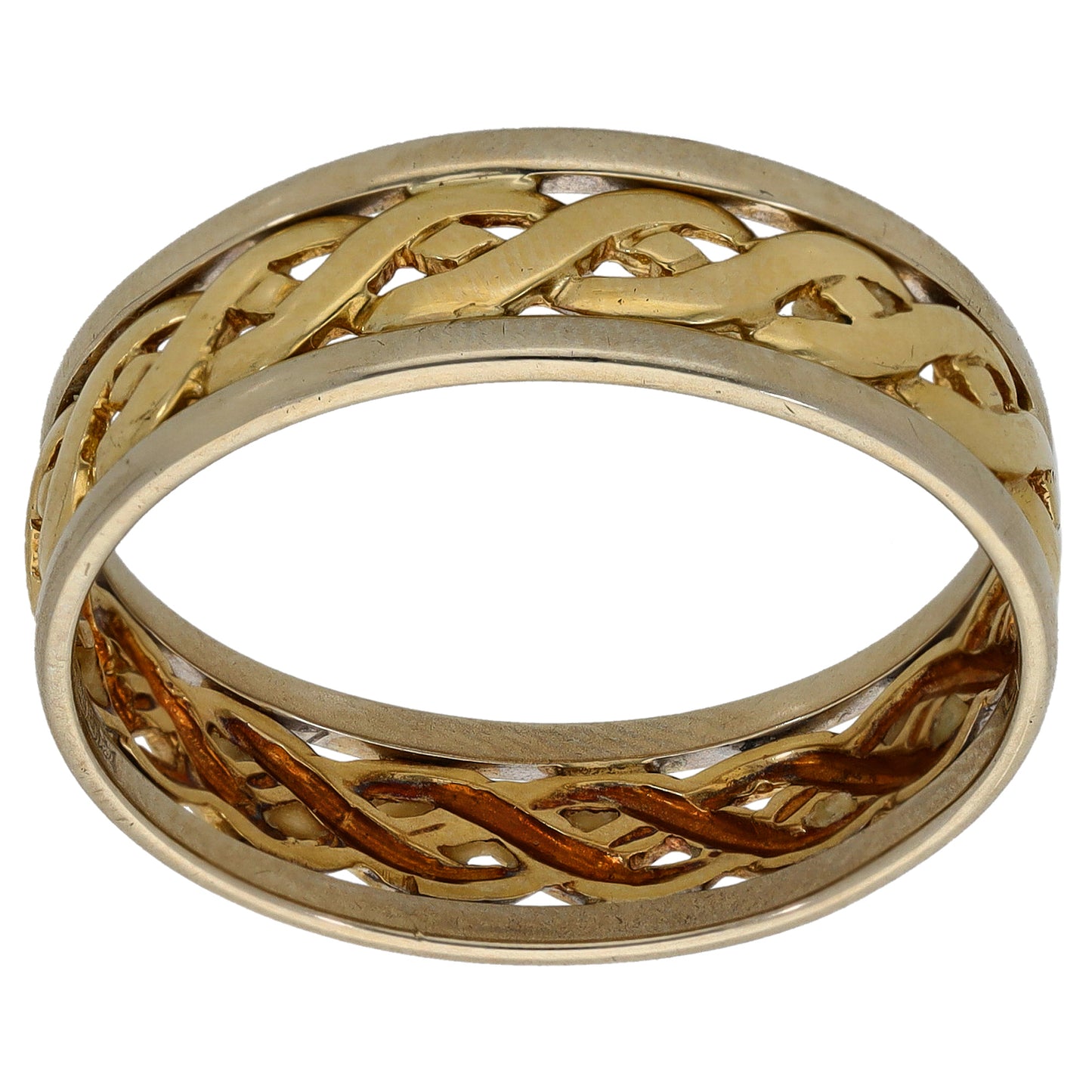 9ct Bicolour Gold Patterned Wedding Ring Size Y