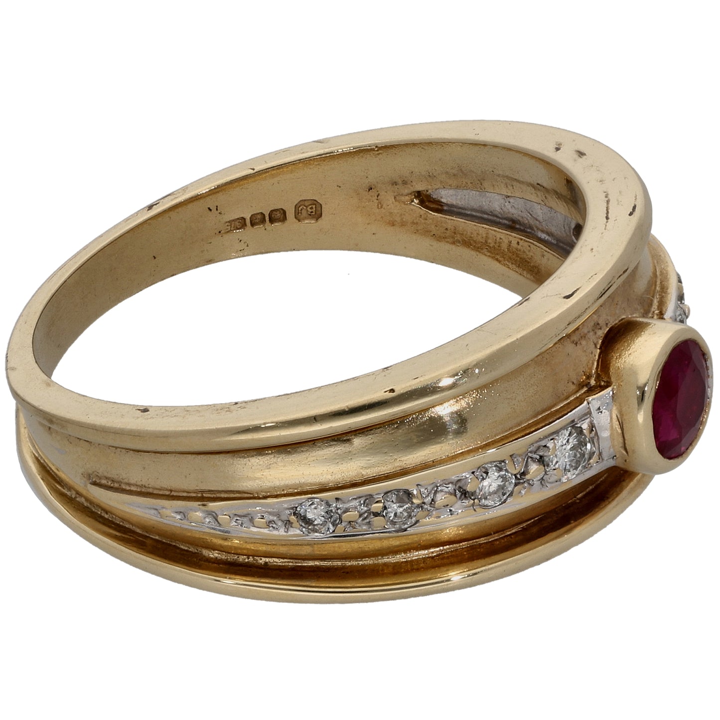 9ct Gold 0.18ct Diamond & Ruby Dress/Cocktail Ring Size R