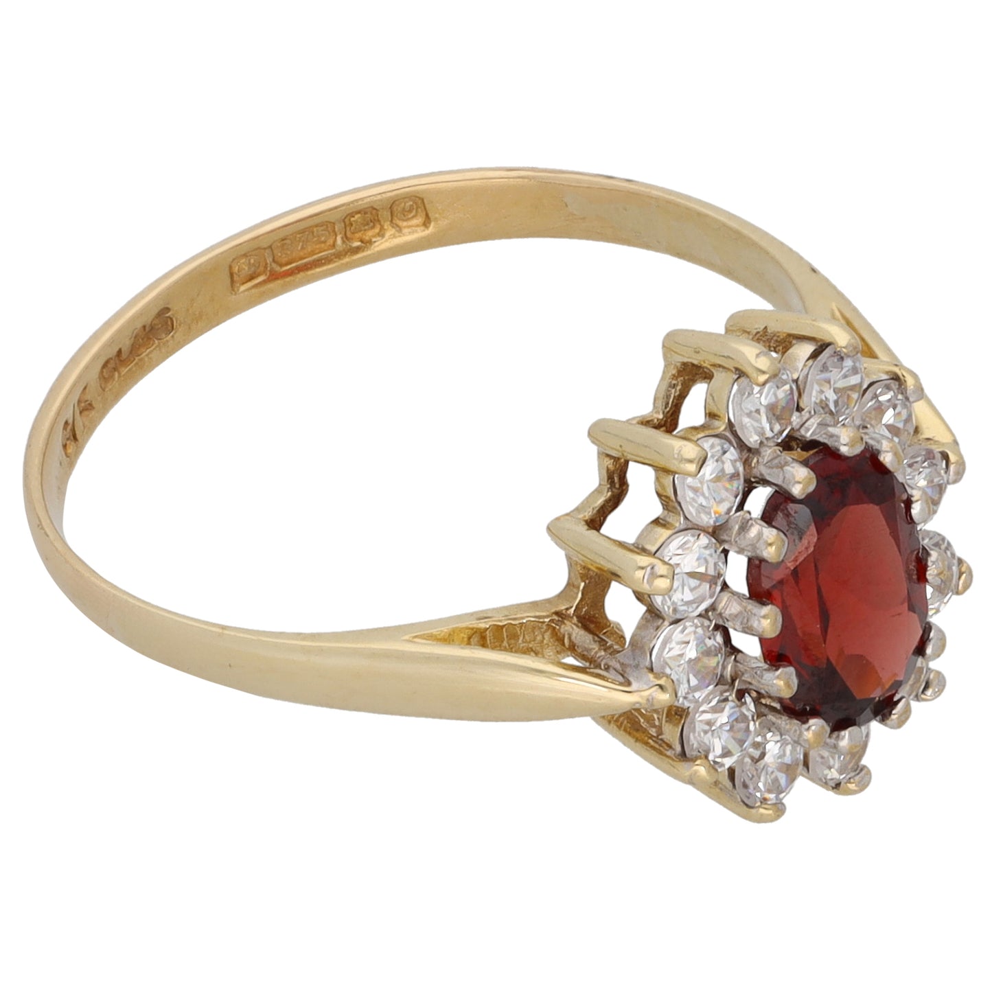 9ct Gold Garnet & Cubic Zirconia Cluster Ring Size O