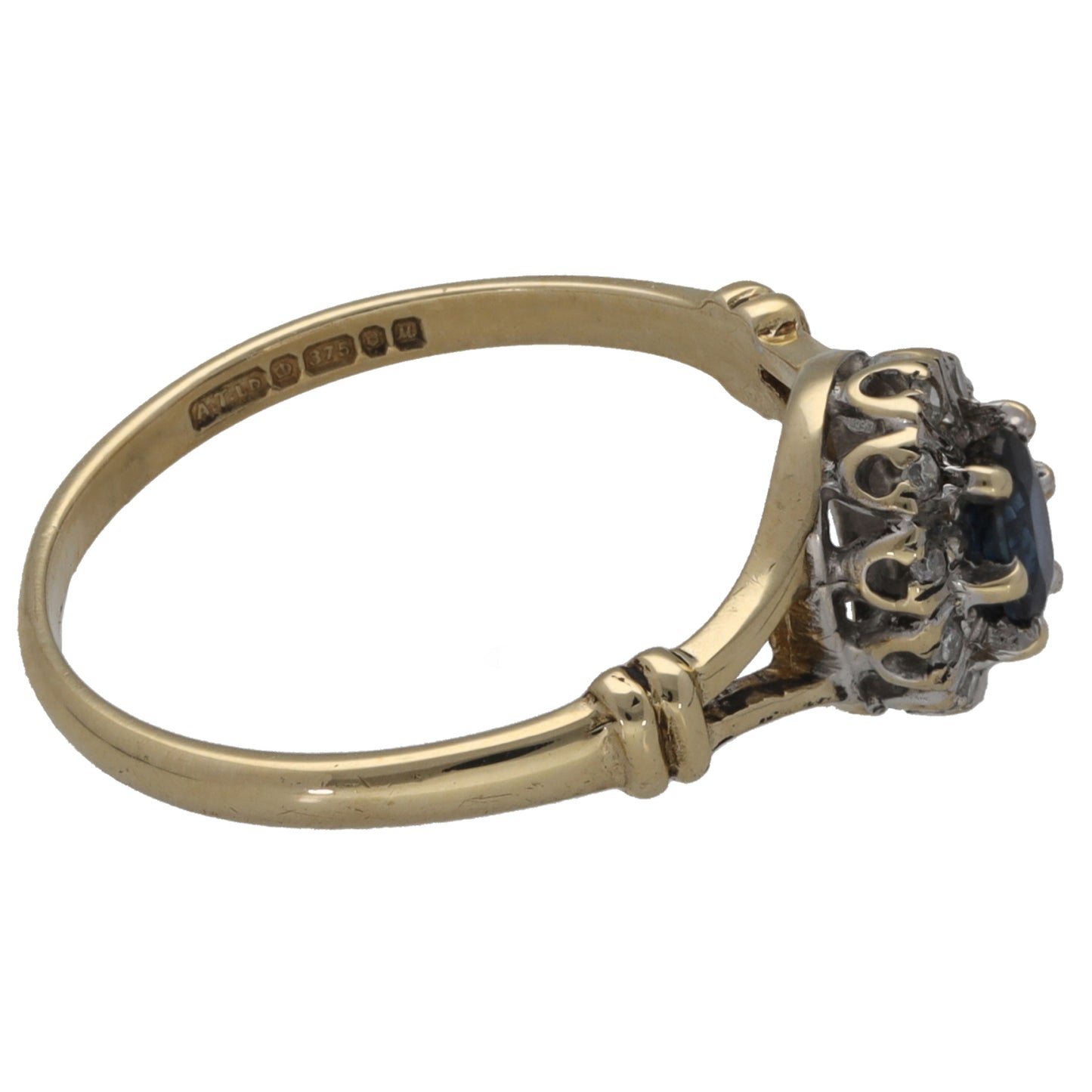 9ct Gold Sapphire & 0.10ct Diamond Dress/Cocktail Ring Size N