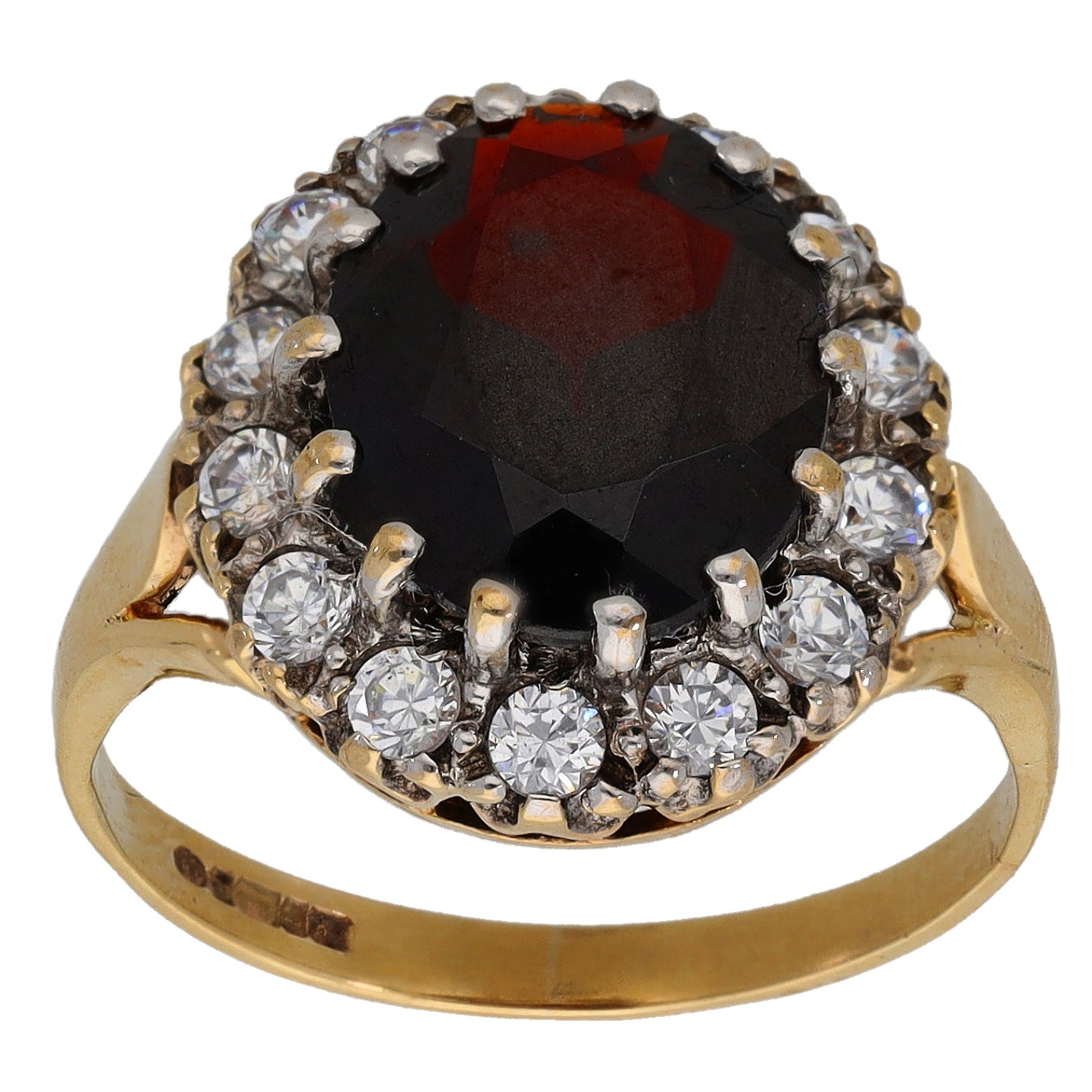 9ct Gold Garnet & Imitation Gems Dress/Cocktail Ring Size N