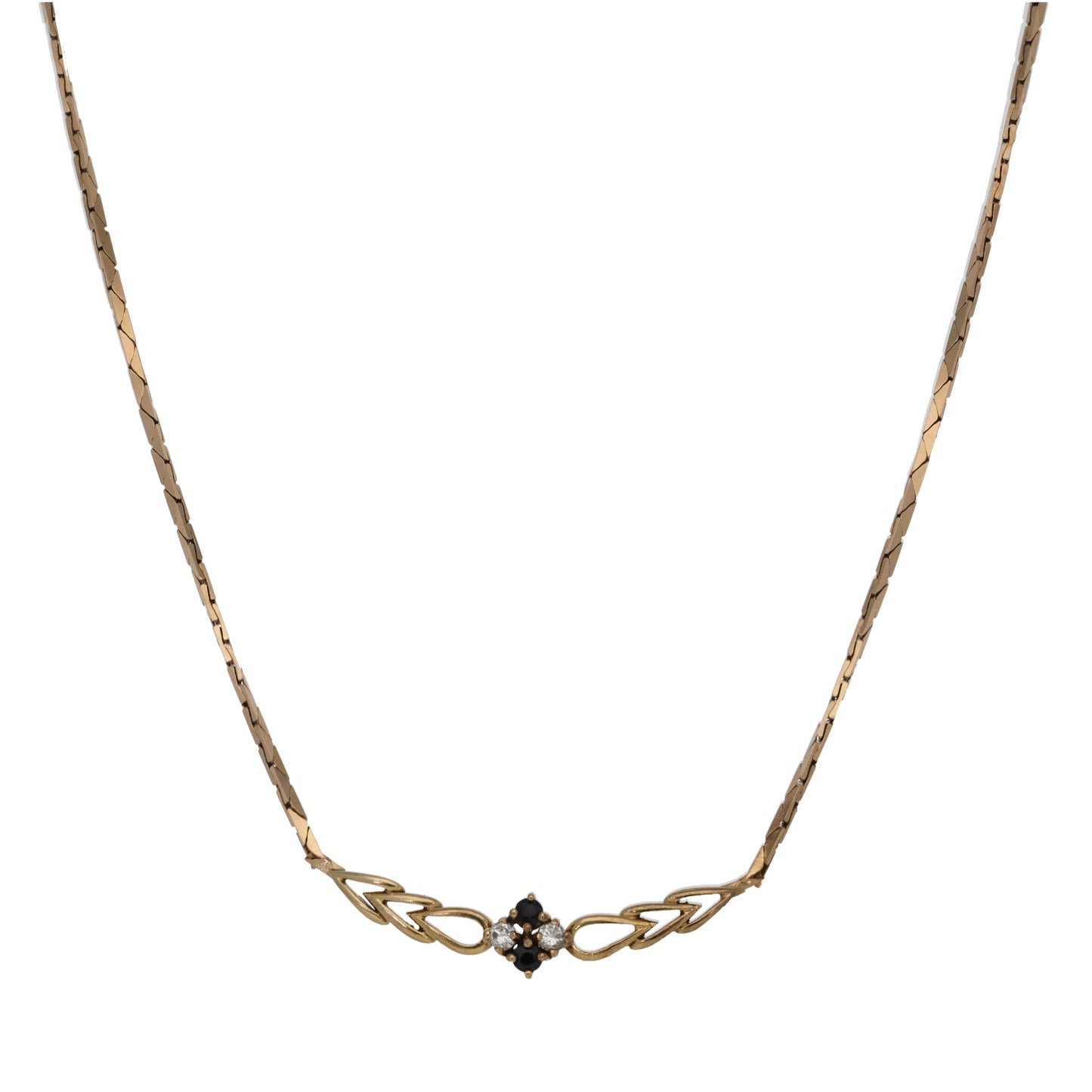 9ct Gold Sapphire & 0.08ct Diamond Fancy Necklace 16"