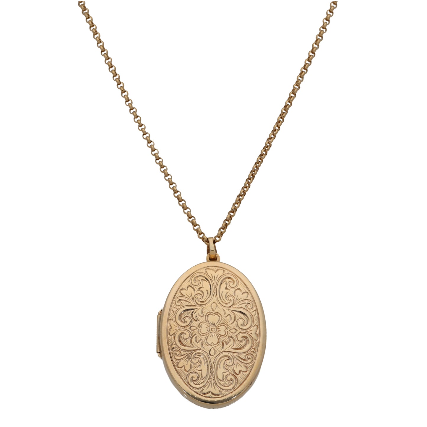 9ct Gold Patterned Locket Pendant With Chain