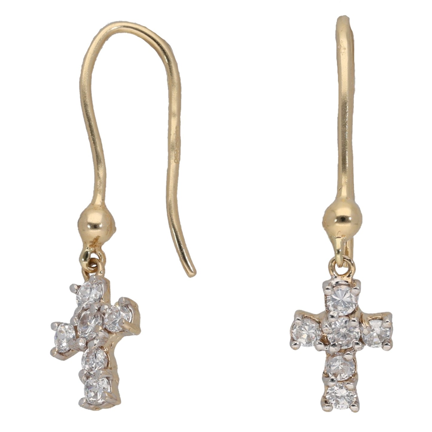 9ct Gold Cubic Zirconia Drop Cross Earrings