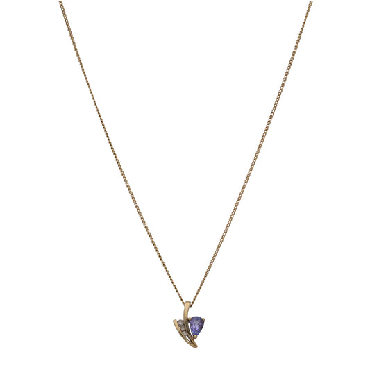 9ct Gold Tanzanite & 0.03ct Diamond Dress/Cocktail Pendant With Chain