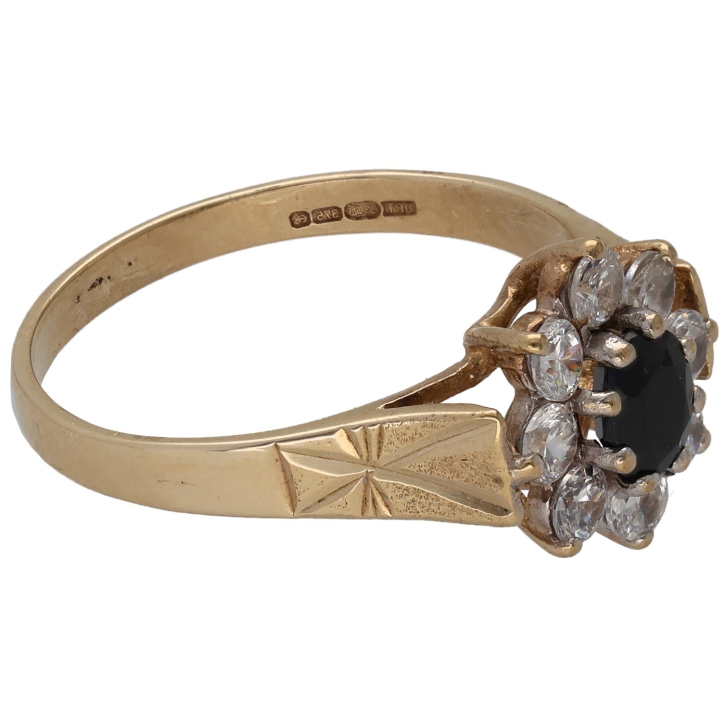 9ct Gold Sapphire & Cubic Zirconia Dress/Cocktail Ring Size N