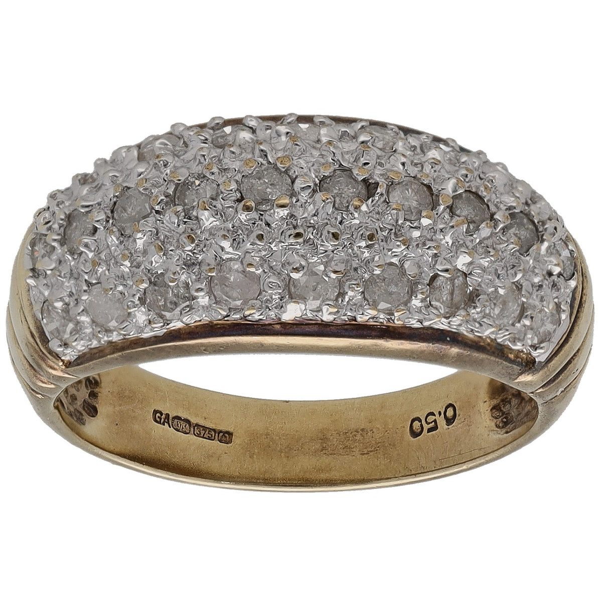 9ct bicolour gold diamond cocktail ring with textured top, size L