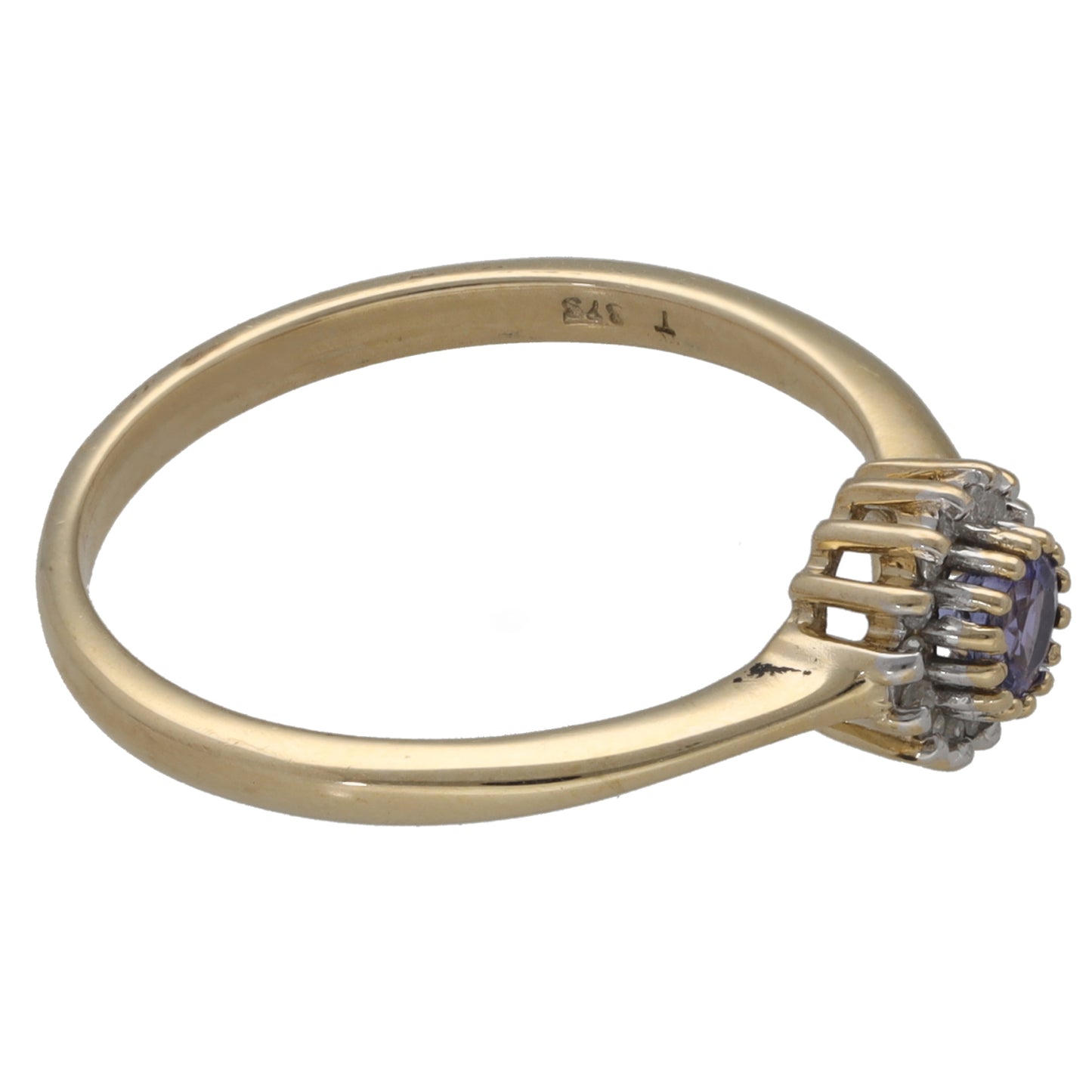 9ct Gold Tanzanite & 0.07ct Diamond Cluster Ring Size O