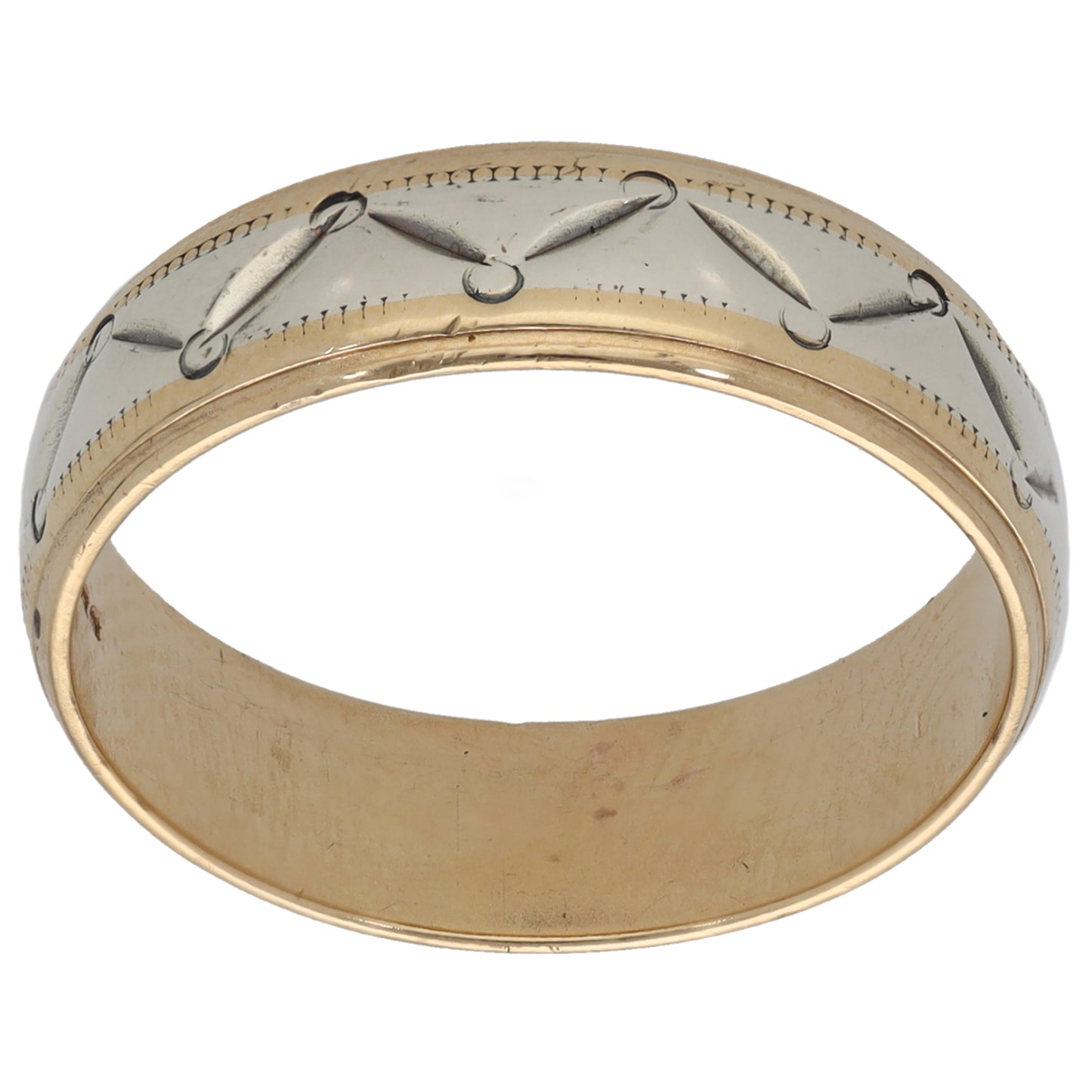 9ct Bi-Colour Gold Patterned Wedding Ring Size R