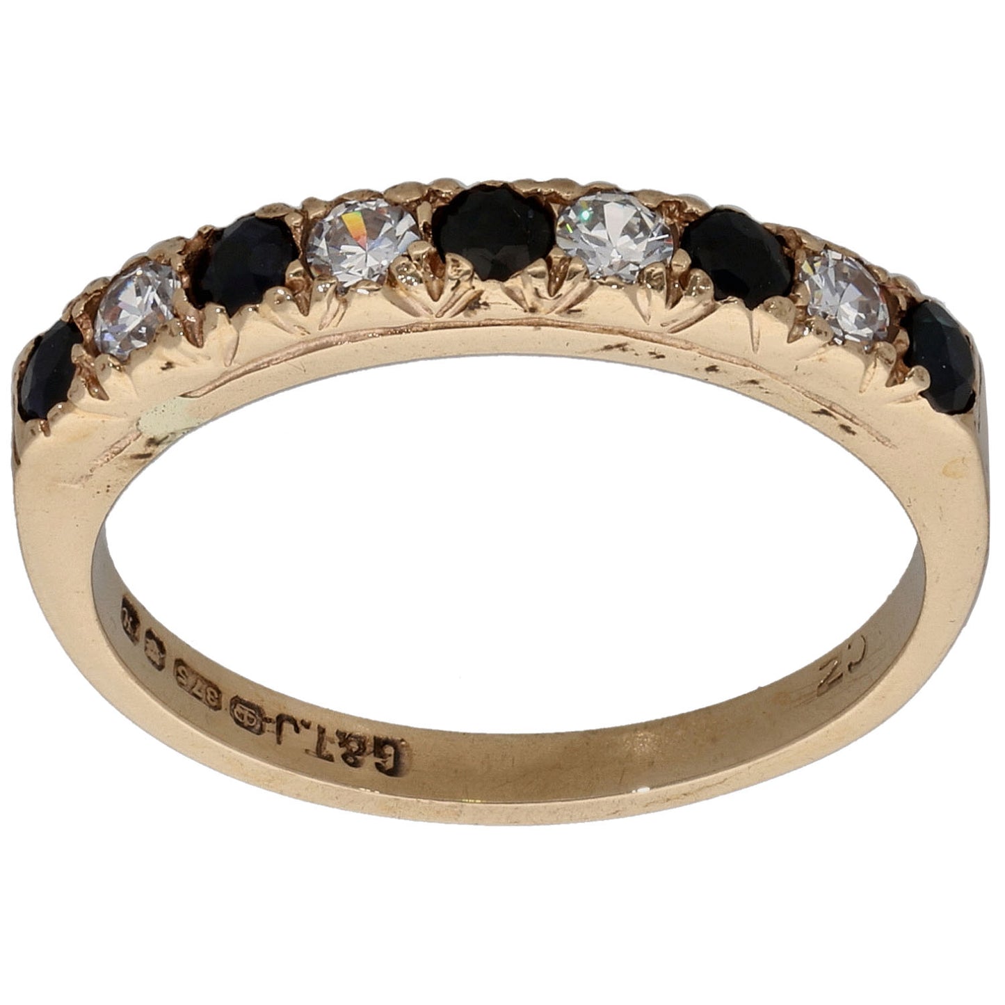 9ct Gold Imitation Gems & Cubic Zirconia Half Eternity Ring Size O