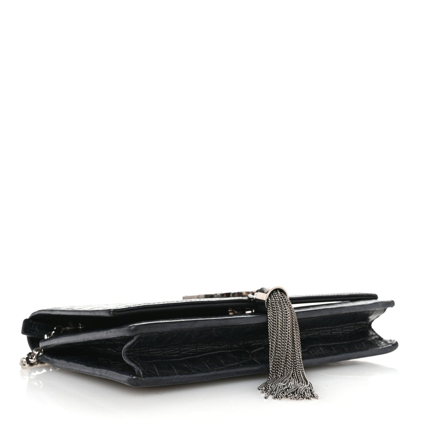 Yves Saint Laurent Small Kate Tassel Calfskin Crocodile Embossed Leather Bag - Black