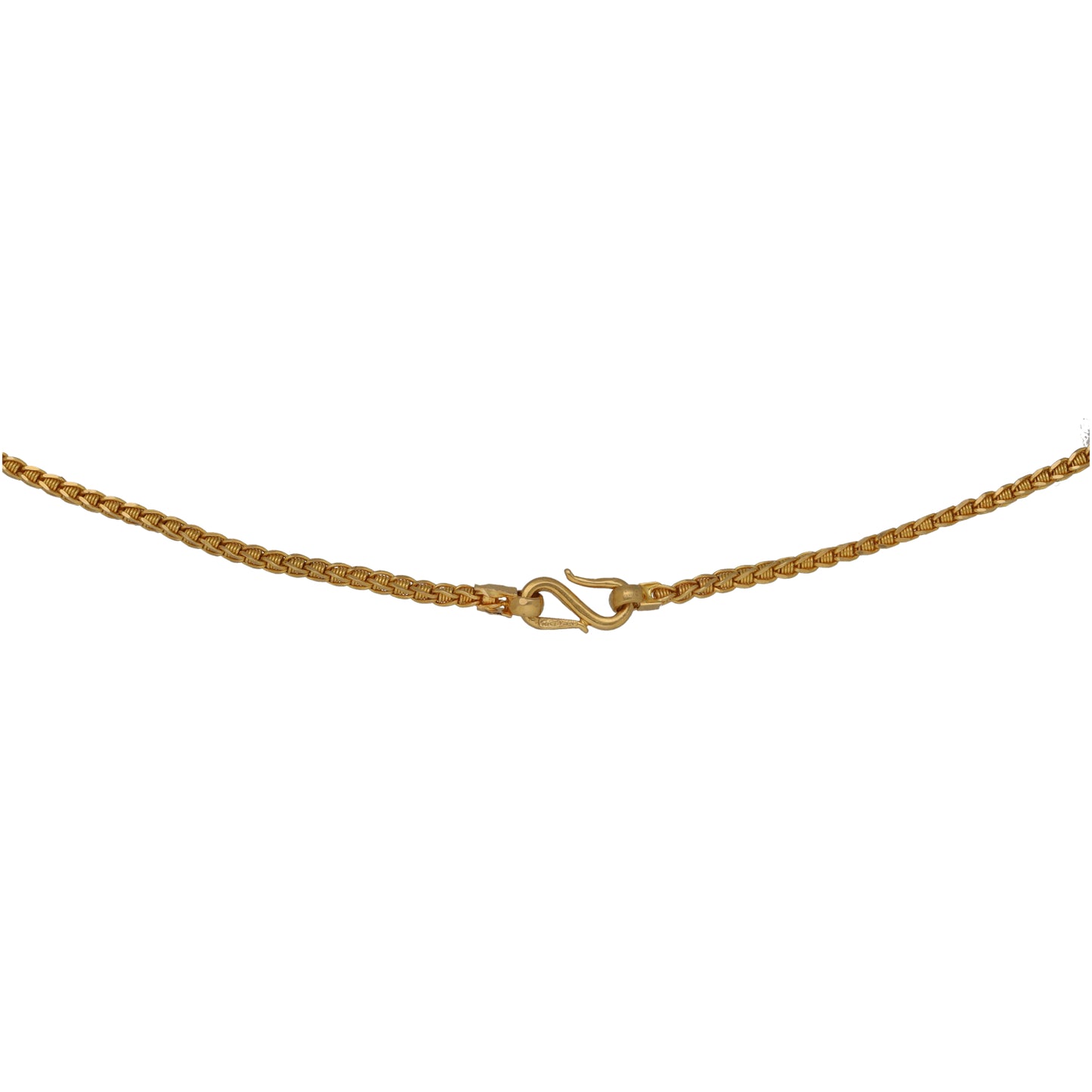 Gold chain necklace with curved initial pendant and jump-ring bail