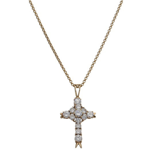 9ct Gold Cubic Zirconia Cross Pendant With Chain