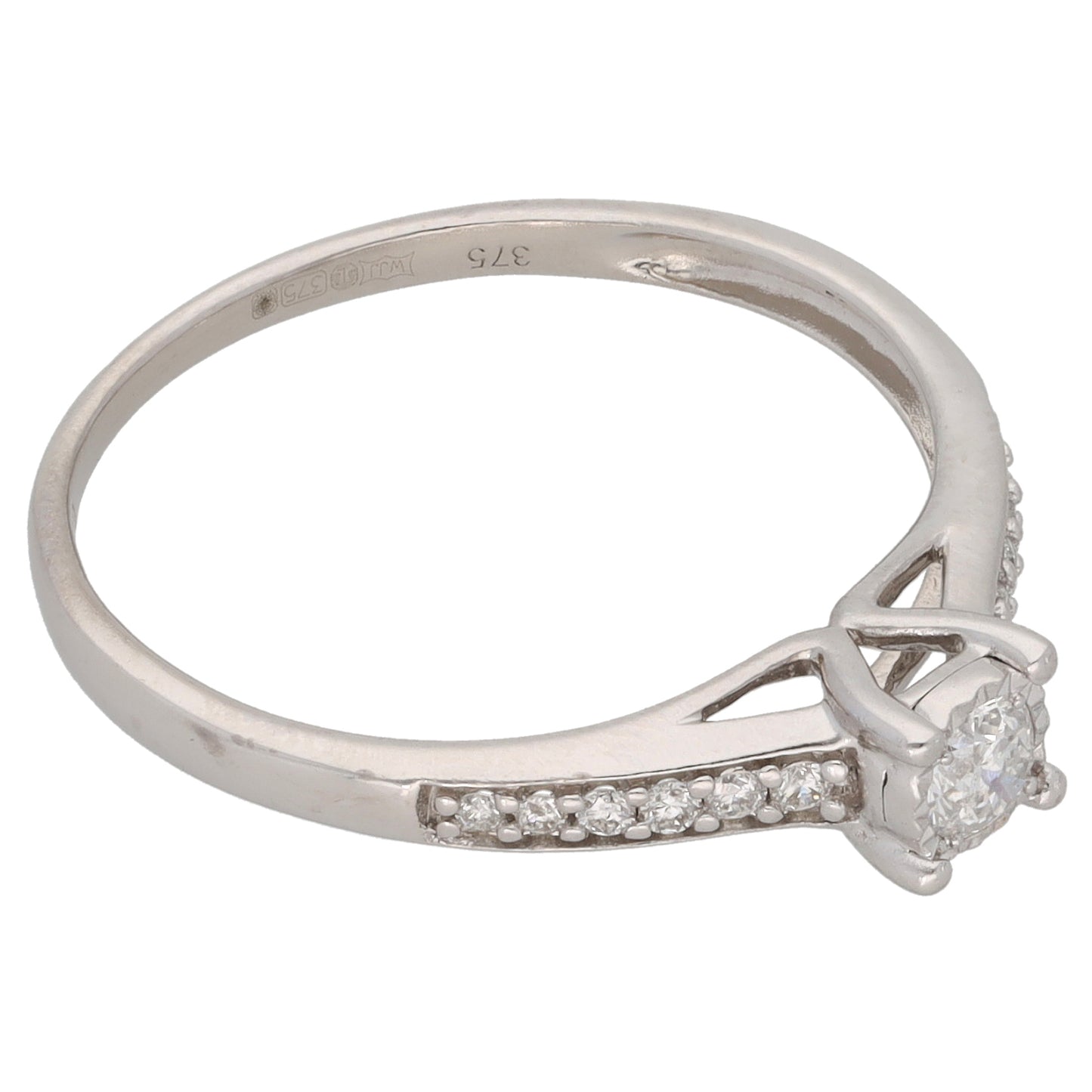 9ct White Gold 0.27ct Diamond Solitaire Ring With Accent Stones Size Q