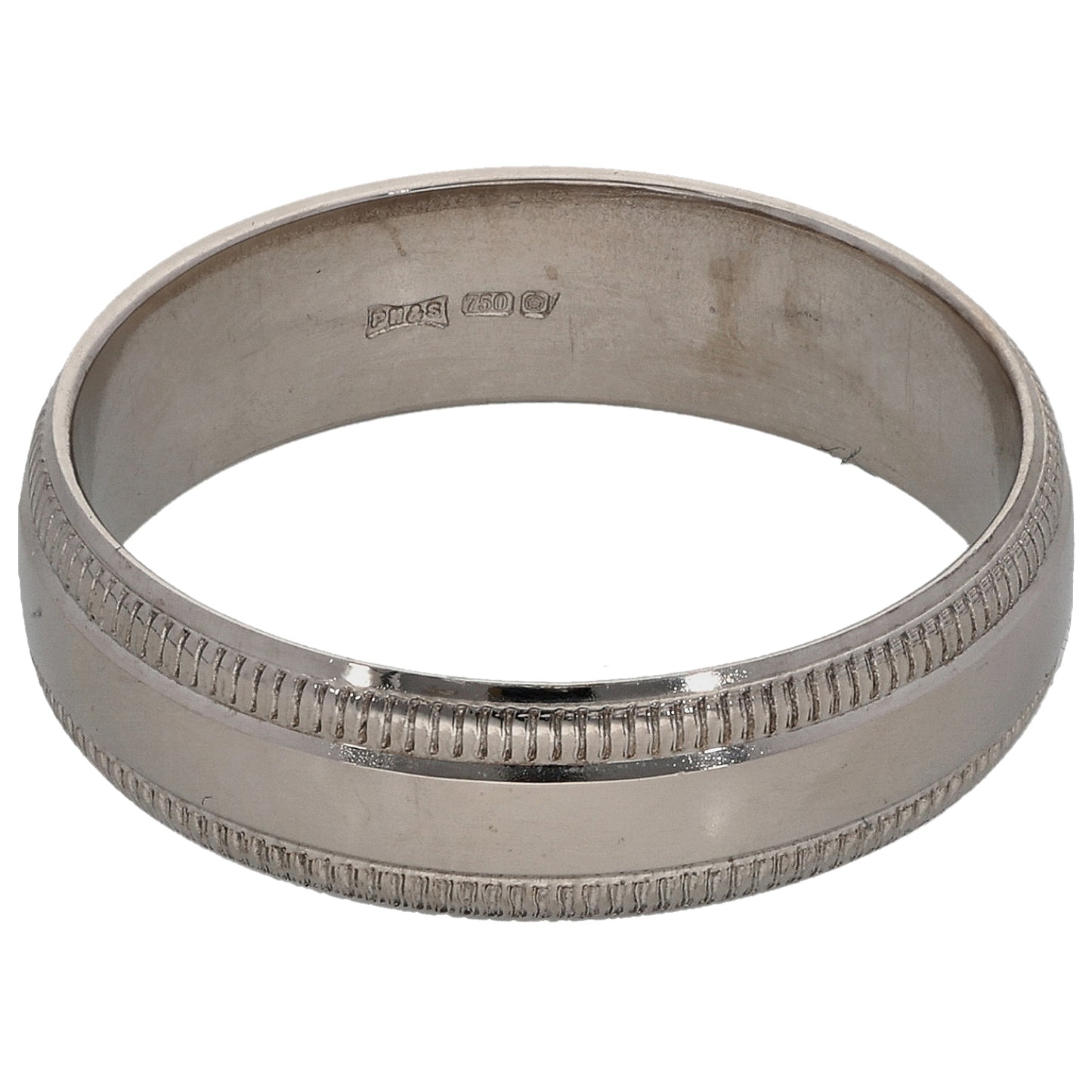 18ct White Gold Patterned Wedding Ring Size R