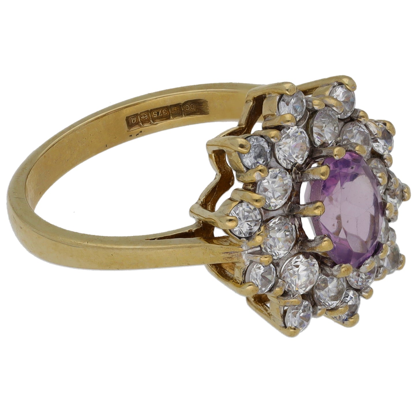 9ct Gold Amethyst & Cubic Zirconia Dress/Cocktail Ring Size N
