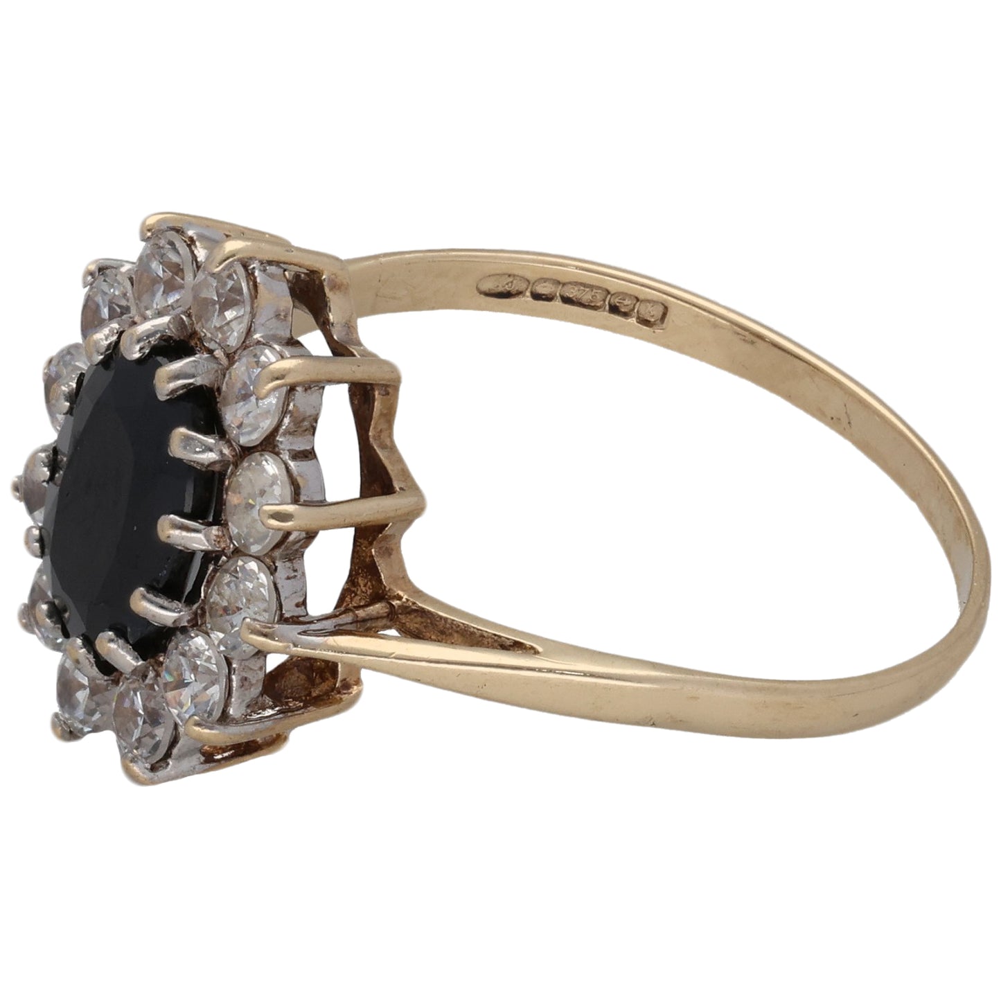 9ct Gold Sapphire & Cubic Zirconia Cluster Ring Size P