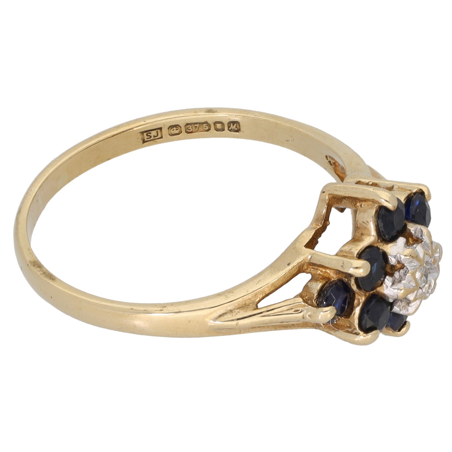 9ct Gold 0.01ct Diamond & Sapphire Dress/Cocktail Ring Size L