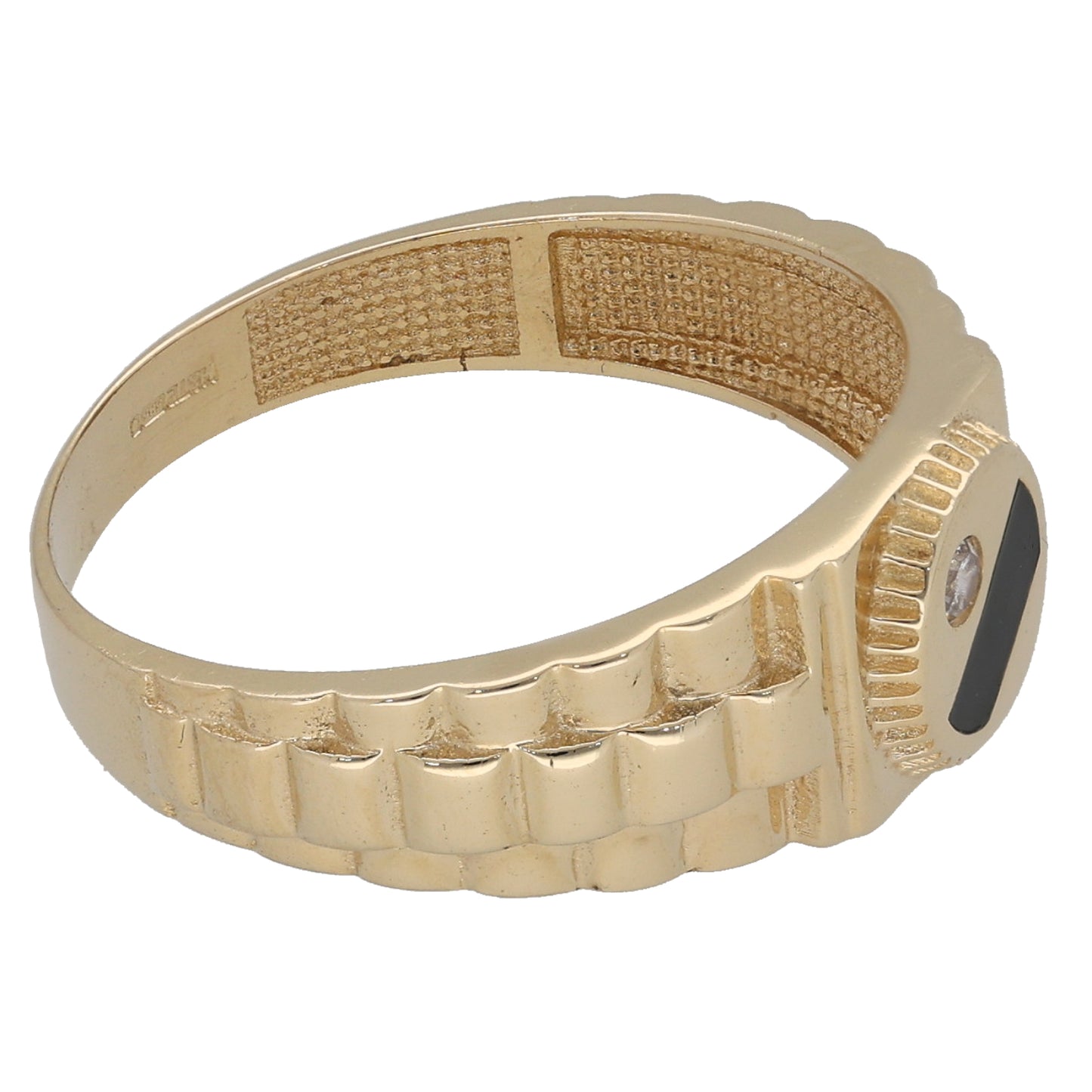 14ct Gold Cubic Zirconia Patterned Signet Ring Size Q