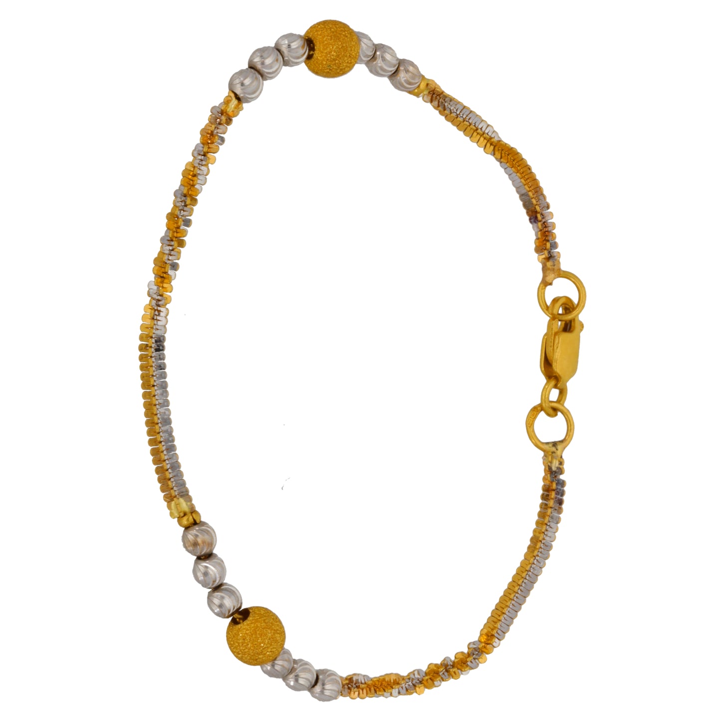 22ct Gold and silver beaded bracelet with textured round charms and oval gold clasp